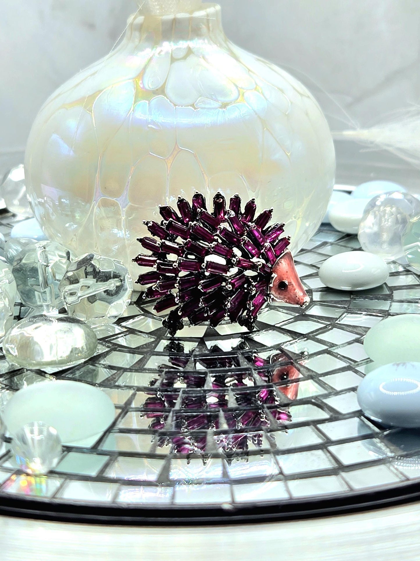 Fuschia Porcupine Brooch – Silver Plated Brooch With Sparkling Rhinestones