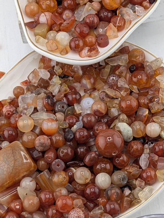 Natural Gemstone Beads - Exclusive Carnelian Agate Bead Soup Mix | Semi Precious Bulk Lot 2 oz