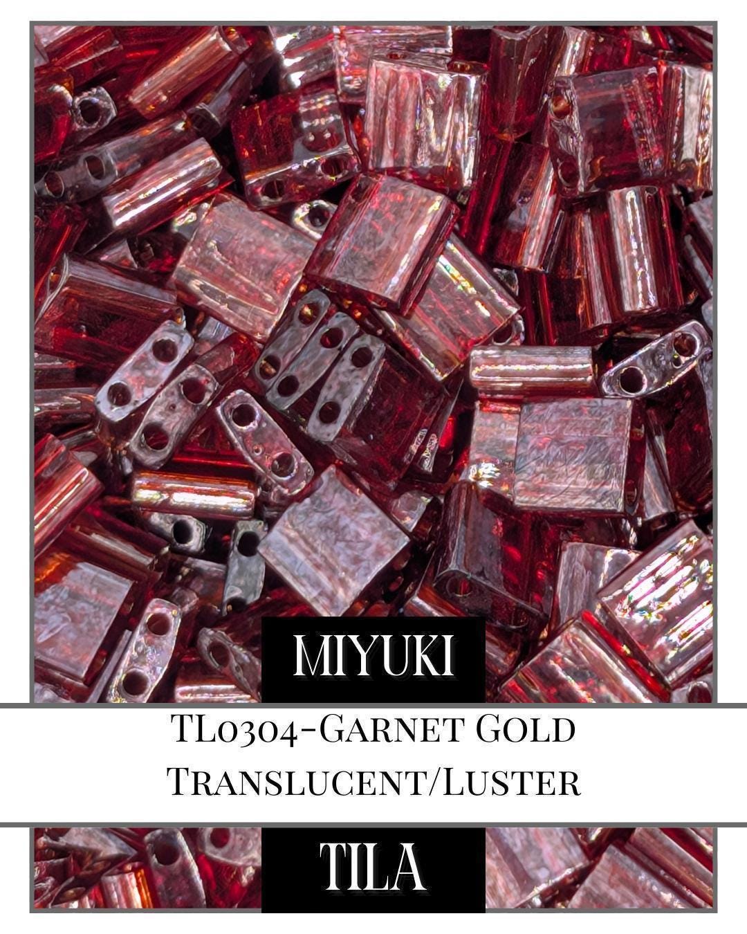 Miyuki Tila Beads – Garnet Gold 5x5mm Two Hole Flat Seed Beads 7.5g Pack