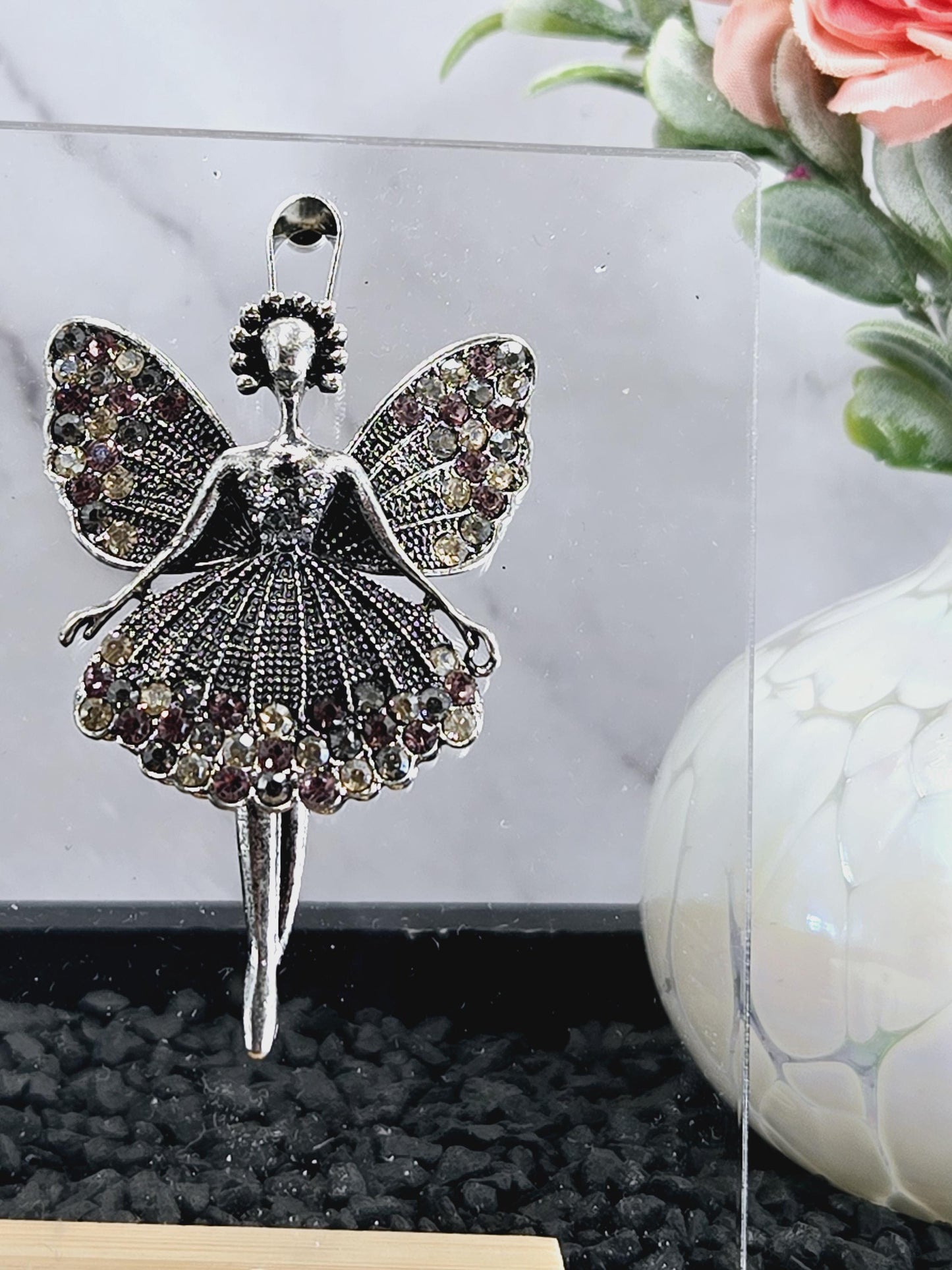 Ballerina Pendant - Silver Plated Rhinestone Jewelry With Hinged Leg Design