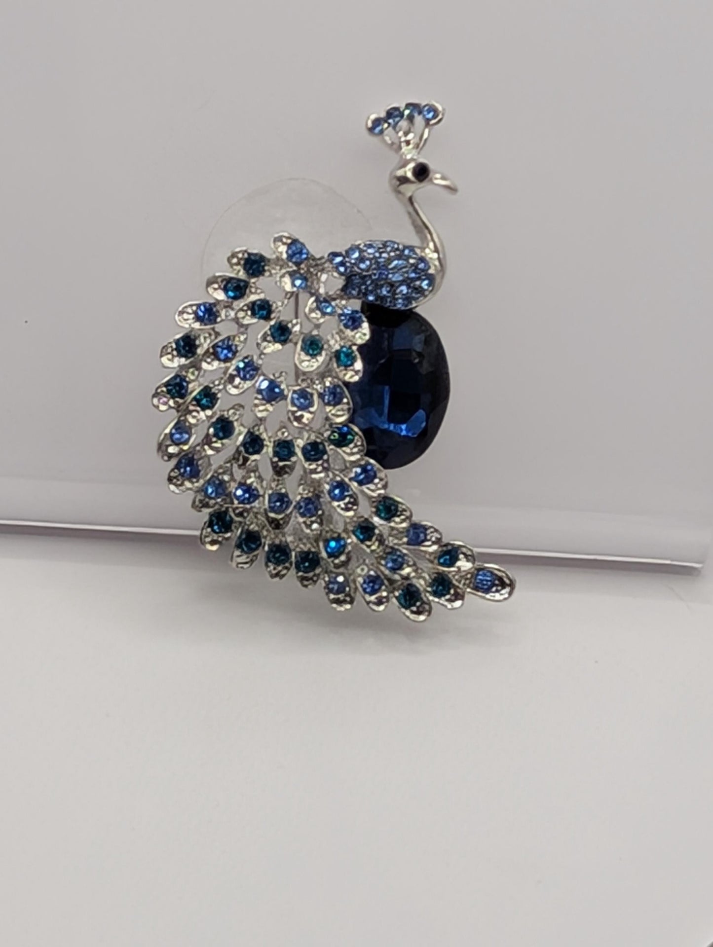 Silver Peacock Brooch – Colorful Festival Jewelry, Elegant Lightweight Pin