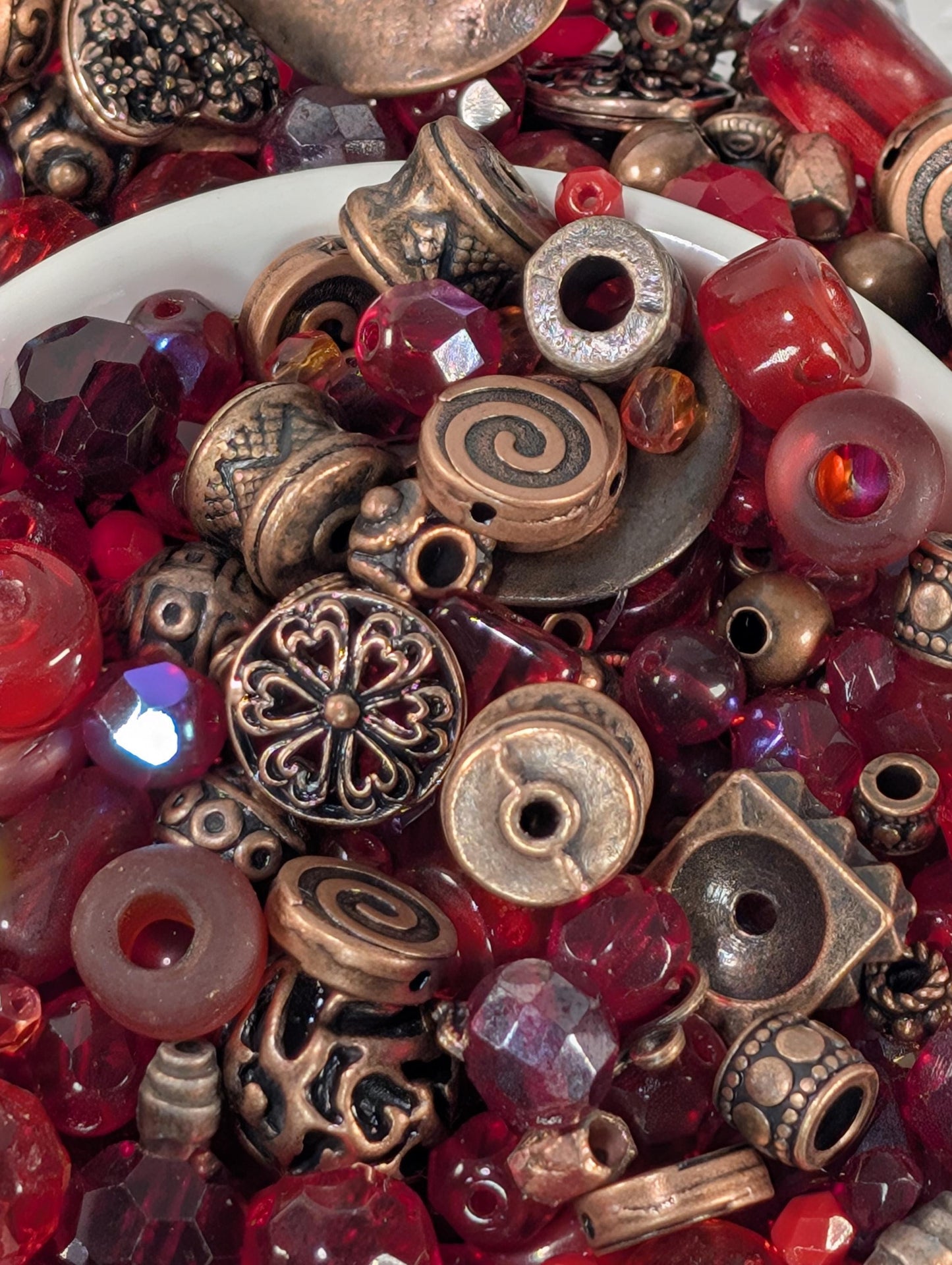 Glass Bead Soup Mix – Crimson Heart Copper Soul | Electroplated Bead Set, Cat Eye Mix