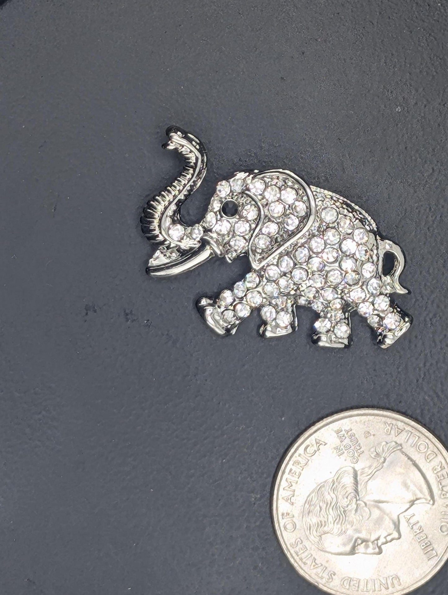 Silver Rhinestone Elephant Brooch - Silver Plated CZ Jewelry Pin With Playful Charm