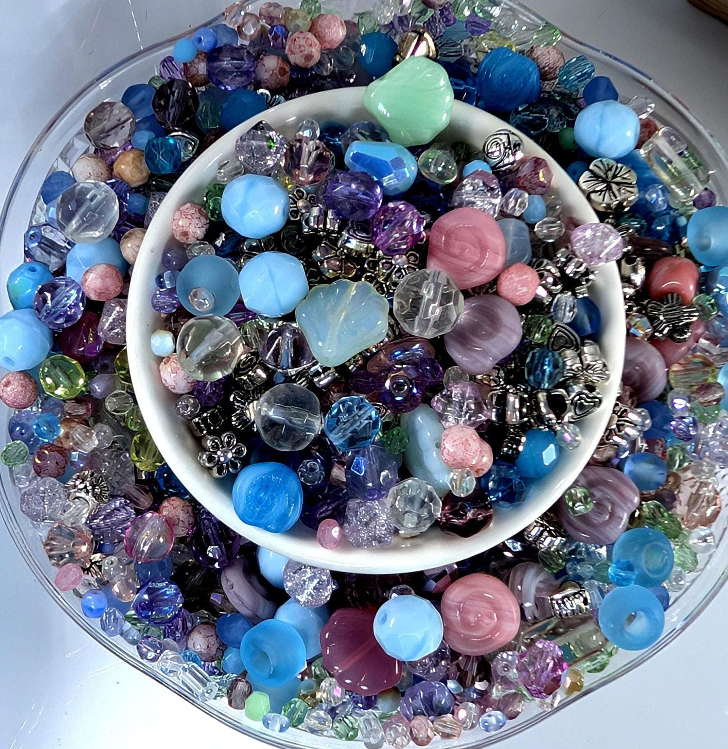 Glass Bead Soup Mix | Artisan Beading Kit with Electroplated Beads Pack & Spring Color Beads