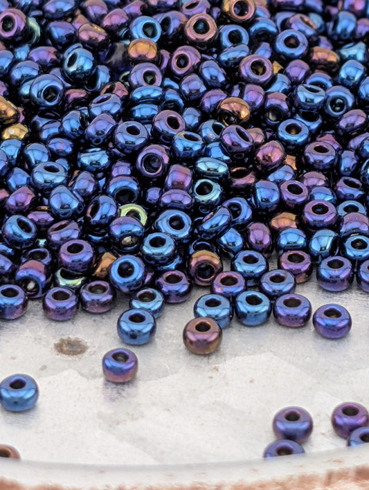 Preciosa Seed Beads Opaque Blue Iris Black Size 8/0 - Durable Glass Beads 15g Pkg