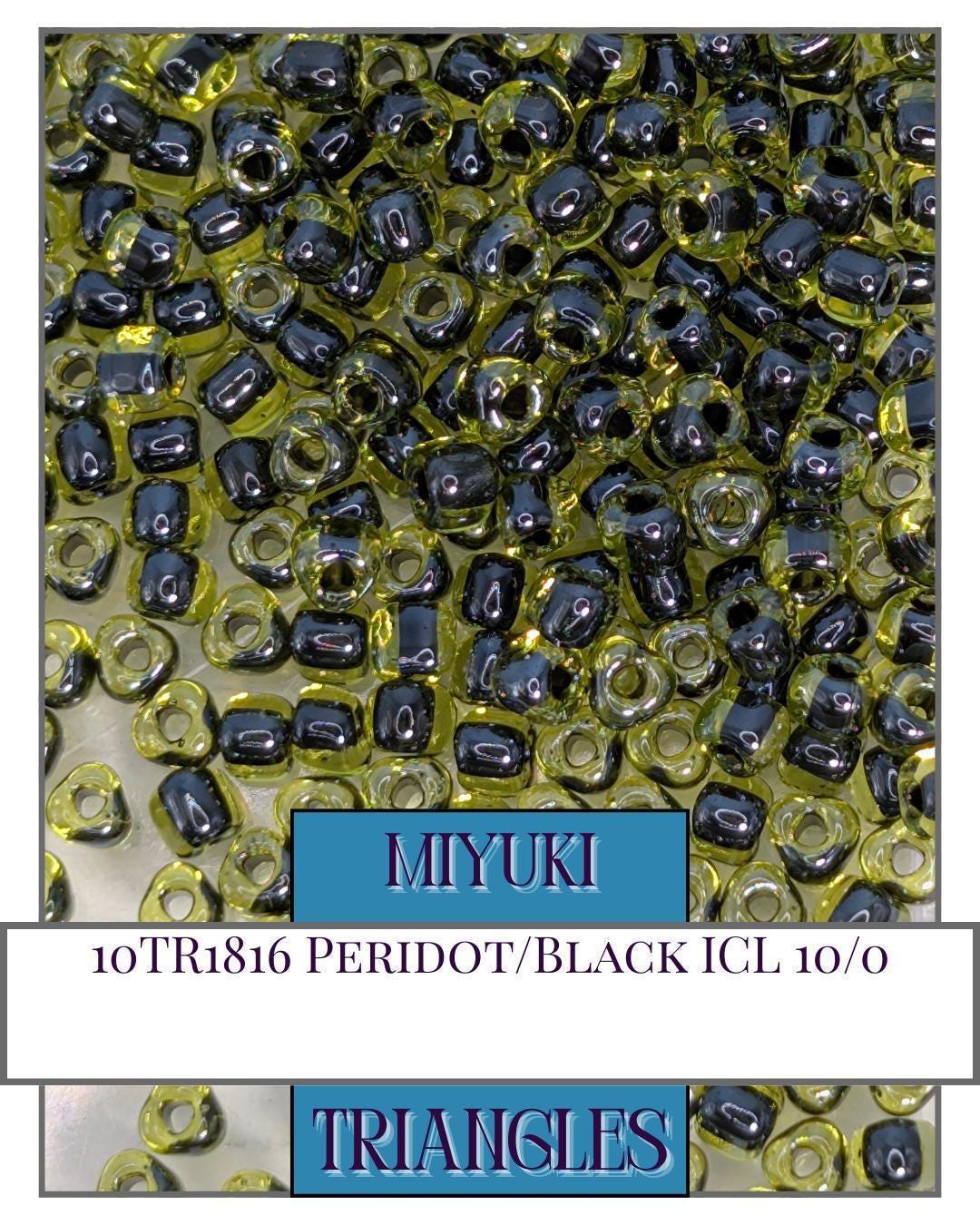 Miyuki Triangle Beads 10/0 Seed Beads Peridot Black Inside Color Lined Sparkle