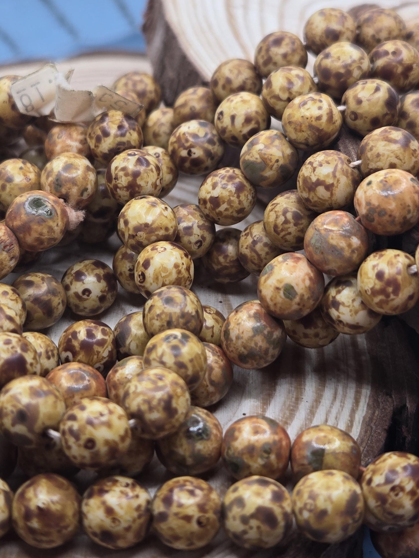 Picasso Czech Beads 8mm Round Caramel Tone Glass Beads - Handmade Jewelry Supplies
