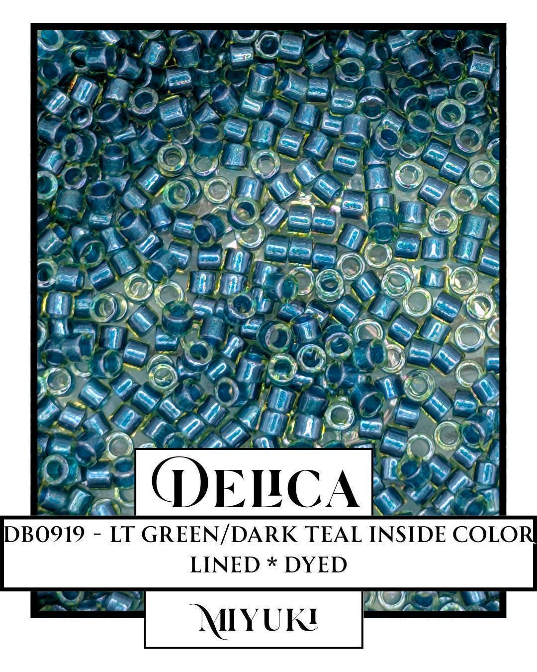 Miyuki Delica Beads - Size 11/0 Light Green Dark Teal Sparkle Inside Color Lined
