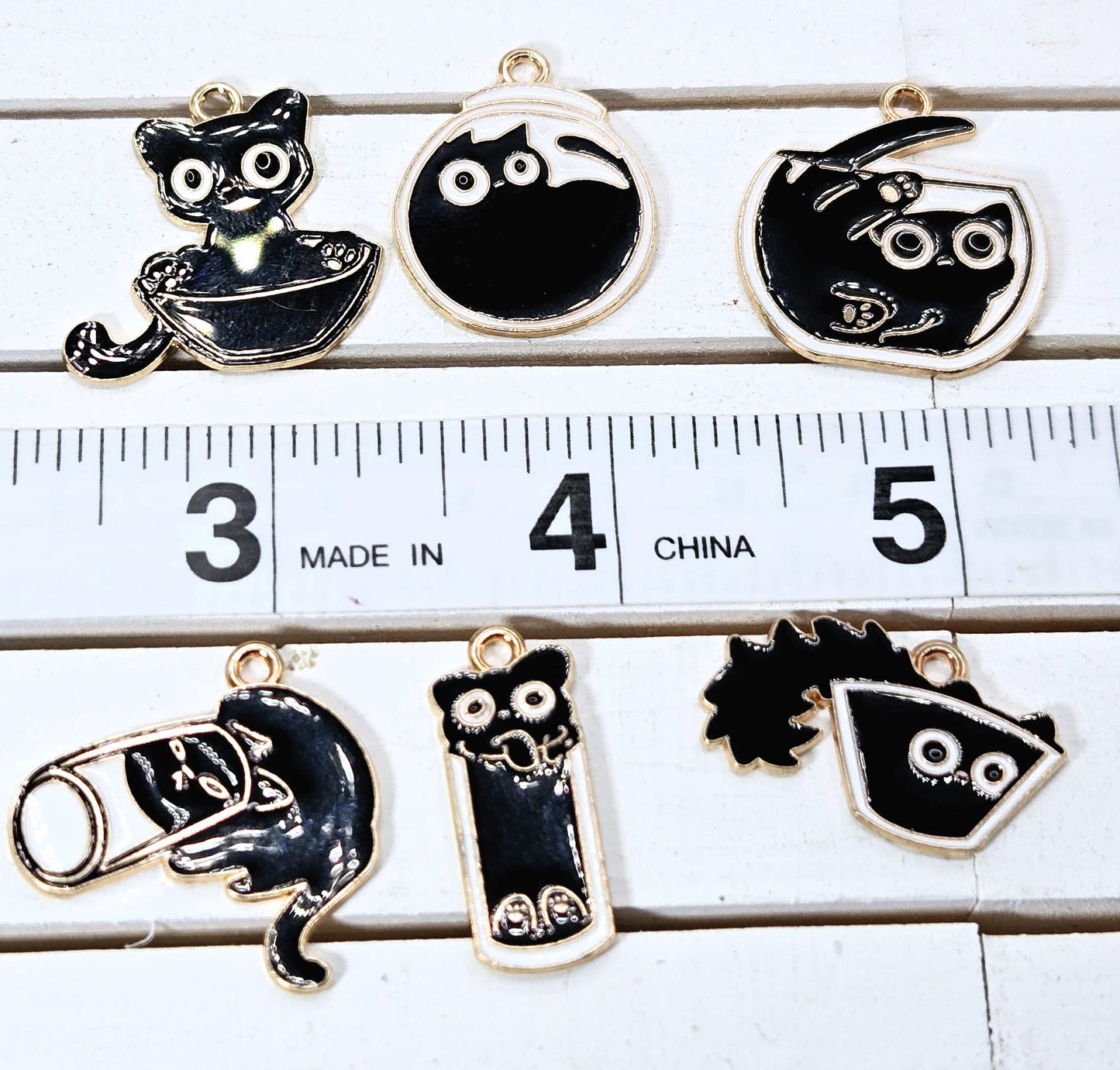 Gold Plated Kitty Charms - Set of 6 DIY Jewelry Charms with Shine Finish