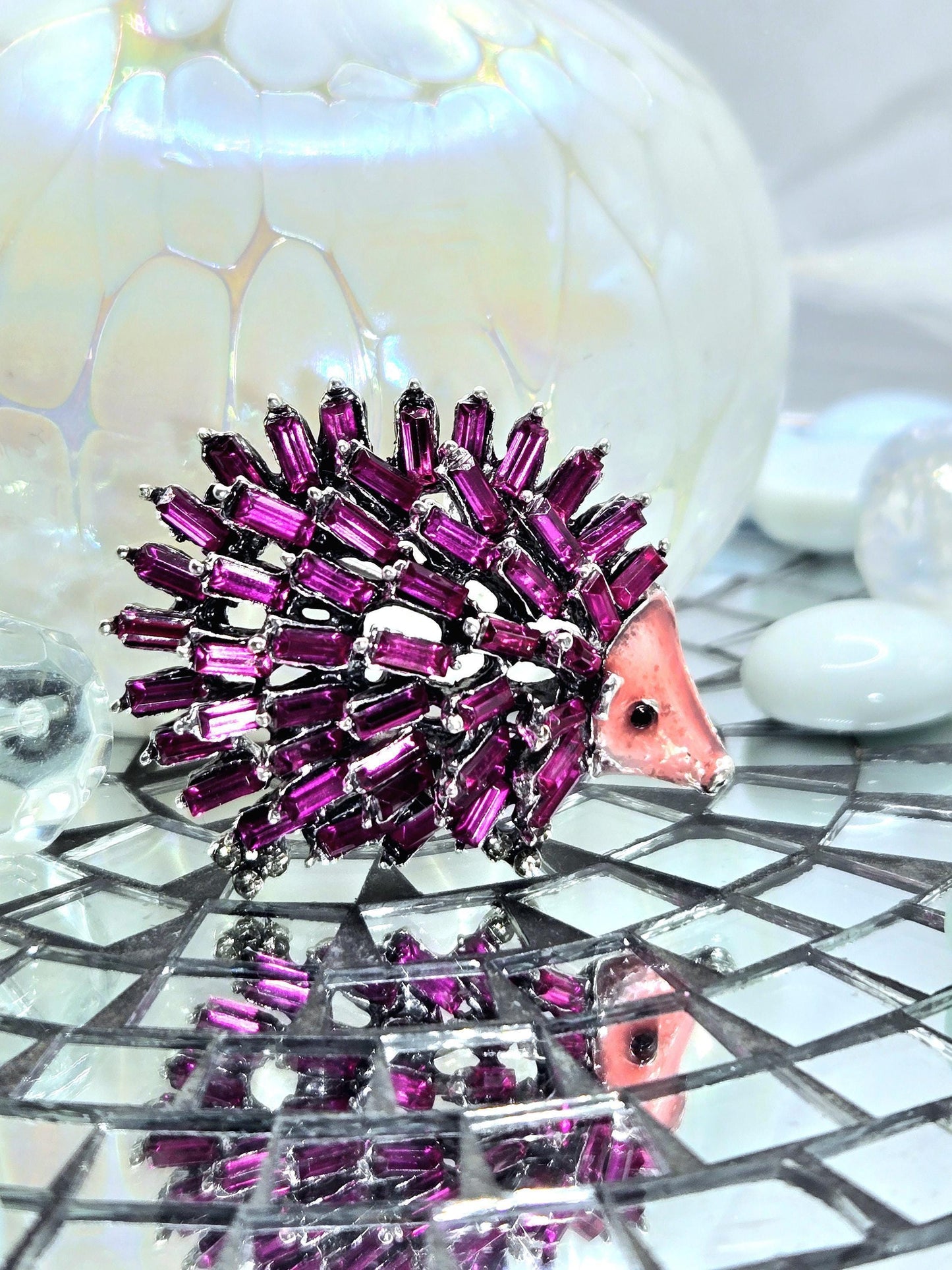 Fuschia Porcupine Brooch – Silver Plated Brooch With Sparkling Rhinestones