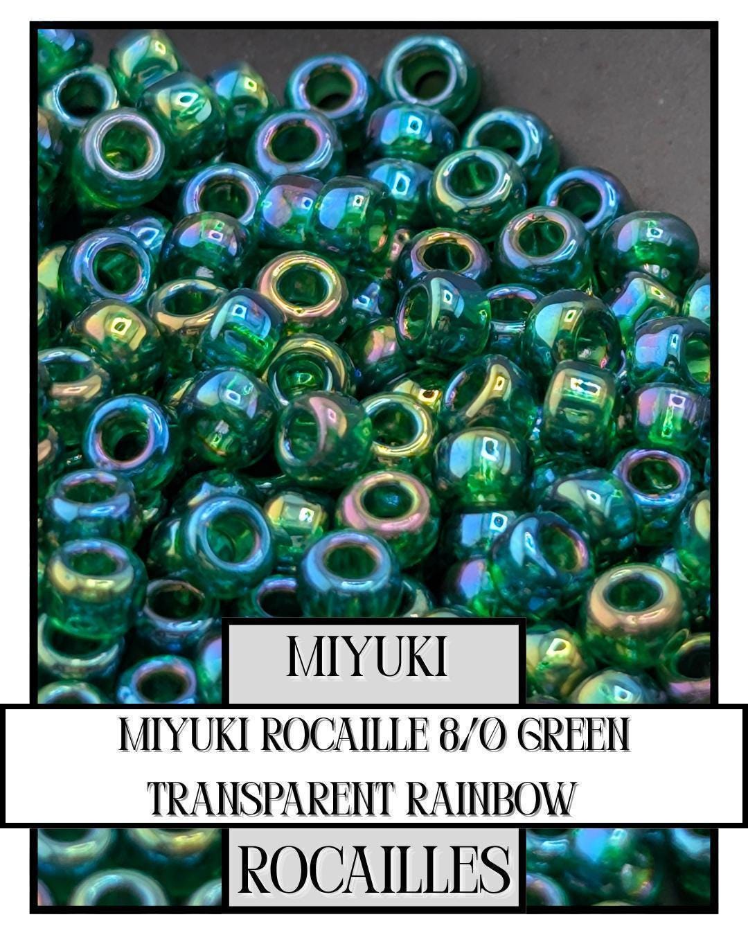 Miyuki Rocaille Beads - Green Transparent Rainbow 8/0 Glass Seed Beads 20g