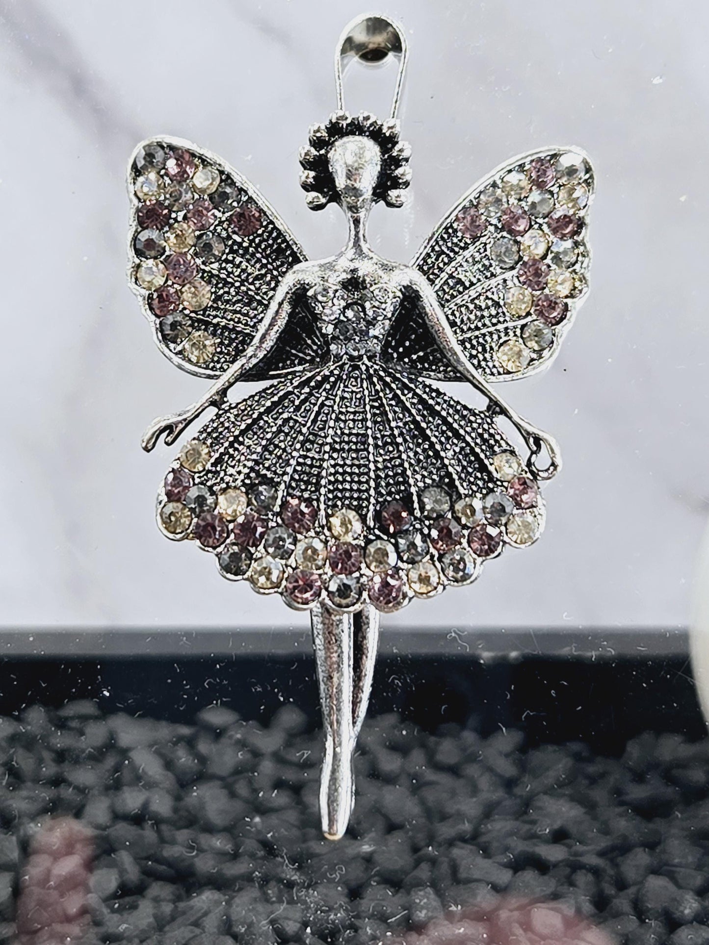 Ballerina Pendant - Silver Plated Rhinestone Jewelry With Hinged Leg Design