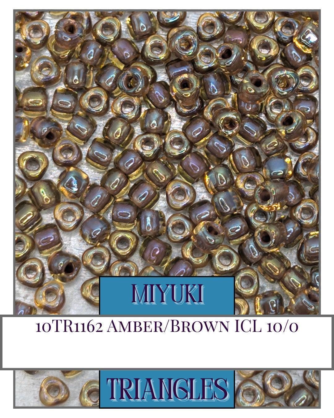 Miyuki Triangle Beads – Amber Brown Seed Beads Size 10, Inside Color Lined Sparkle