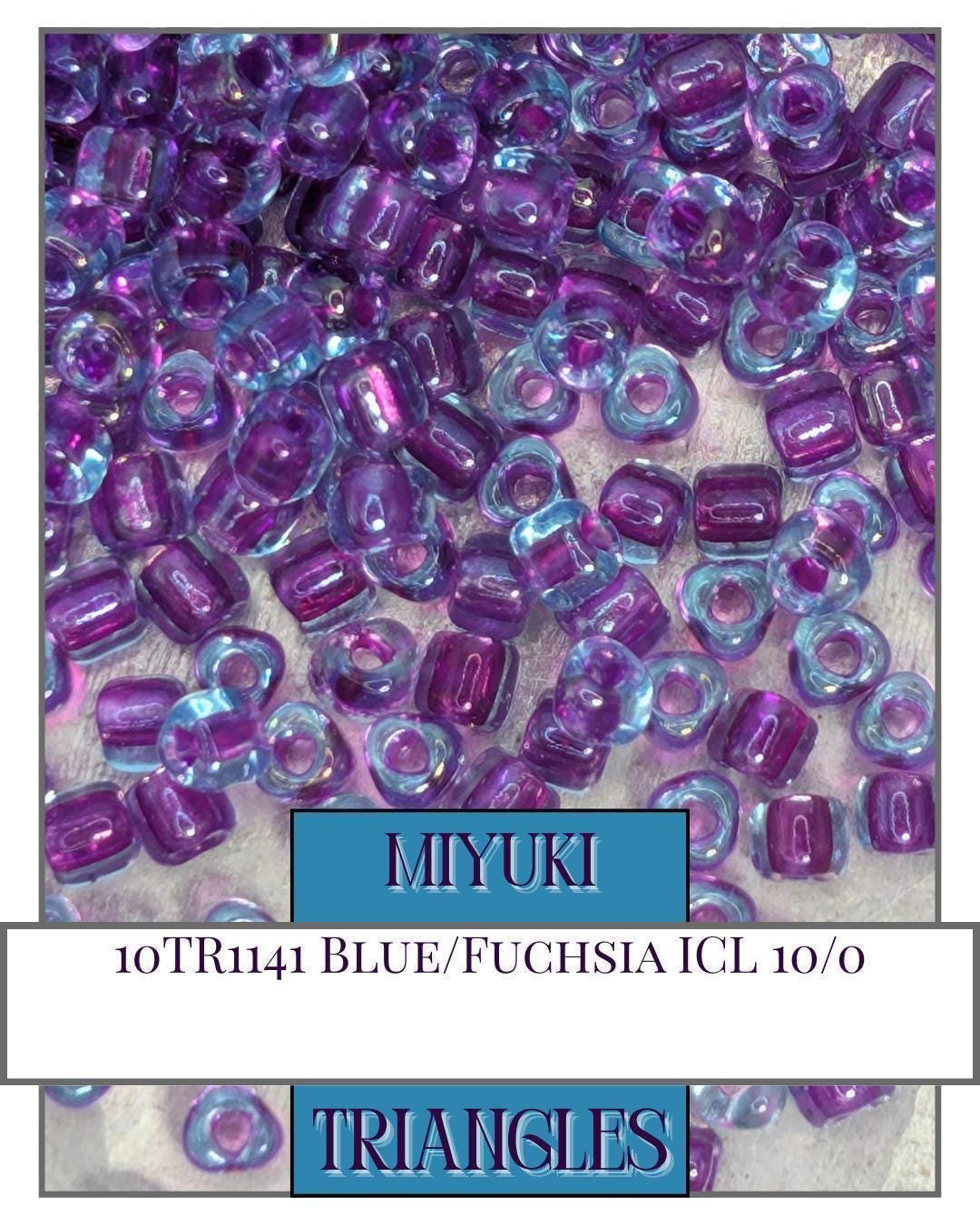 Miyuki Triangle Beads - Blue Fuchsia Inside Color Lined Size 10/0 Sparkle Seed Beads