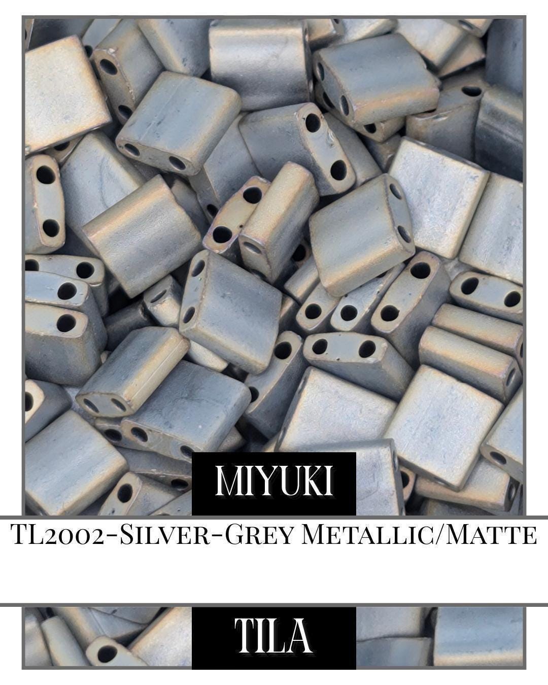 Miyuki Tila Beads – Silver Grey Matte Metallic Flat Two Hole Beads 7.5g Package