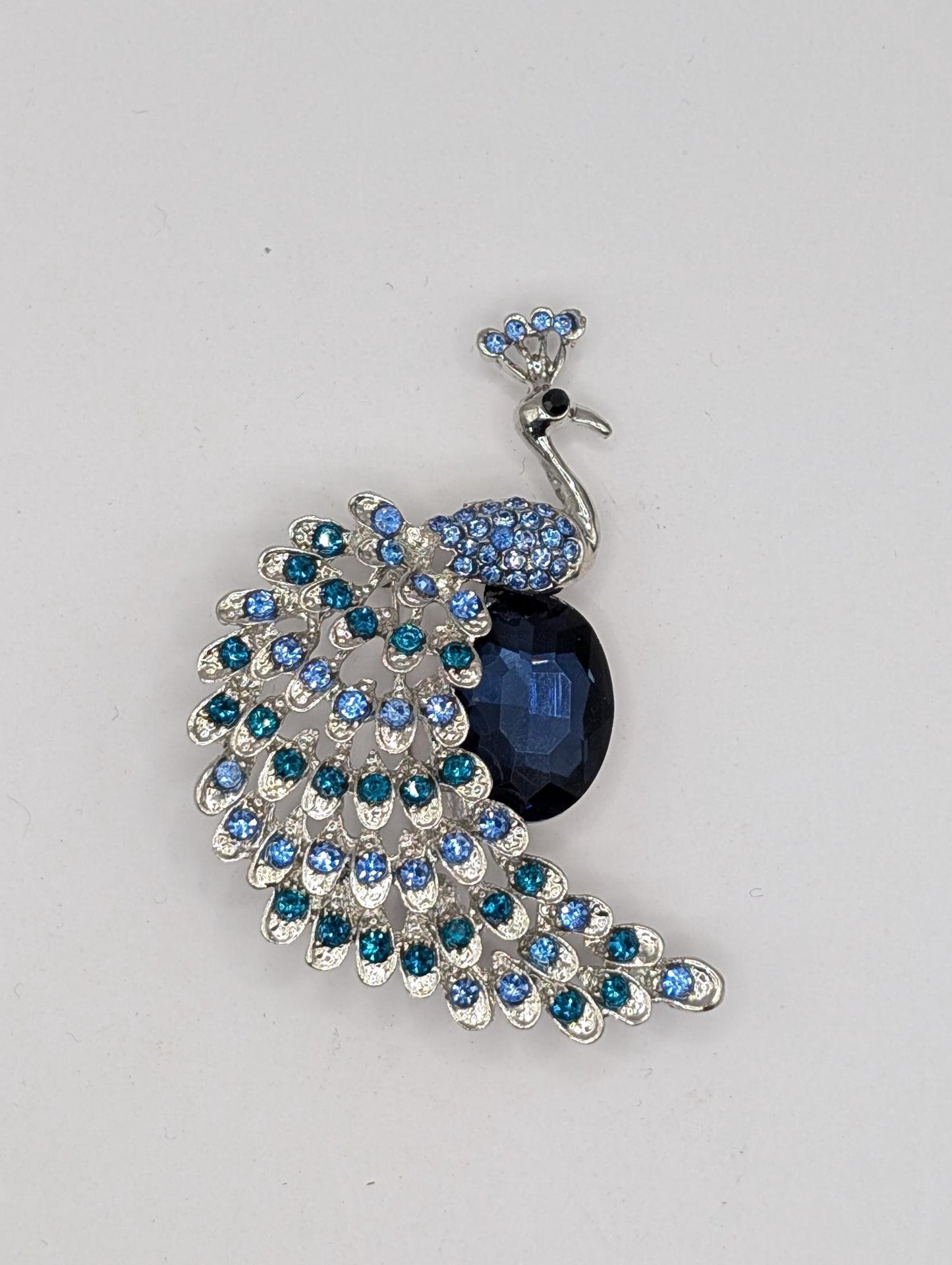 Silver Peacock Brooch – Colorful Festival Jewelry, Elegant Lightweight Pin