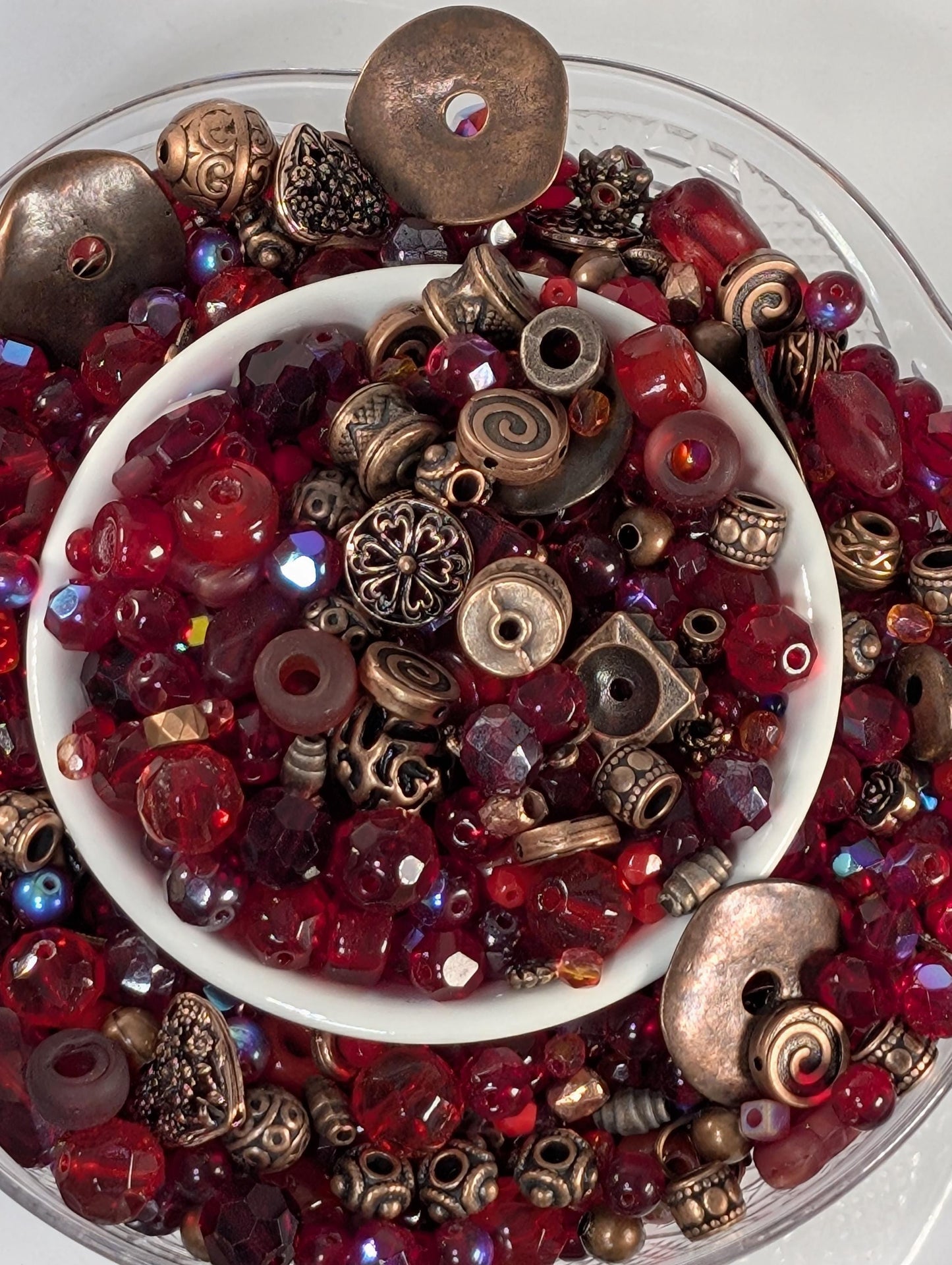 Glass Bead Soup Mix – Crimson Heart Copper Soul | Electroplated Bead Set, Cat Eye Mix