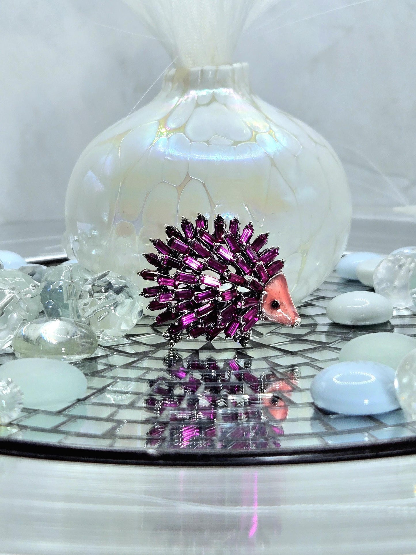 Fuschia Porcupine Brooch – Silver Plated Brooch With Sparkling Rhinestones