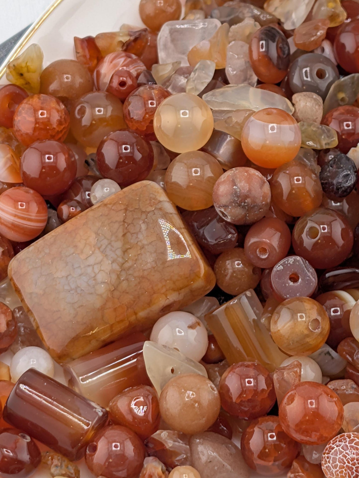 Natural Gemstone Beads - Exclusive Carnelian Agate Bead Soup Mix | Semi Precious Bulk Lot 2 oz