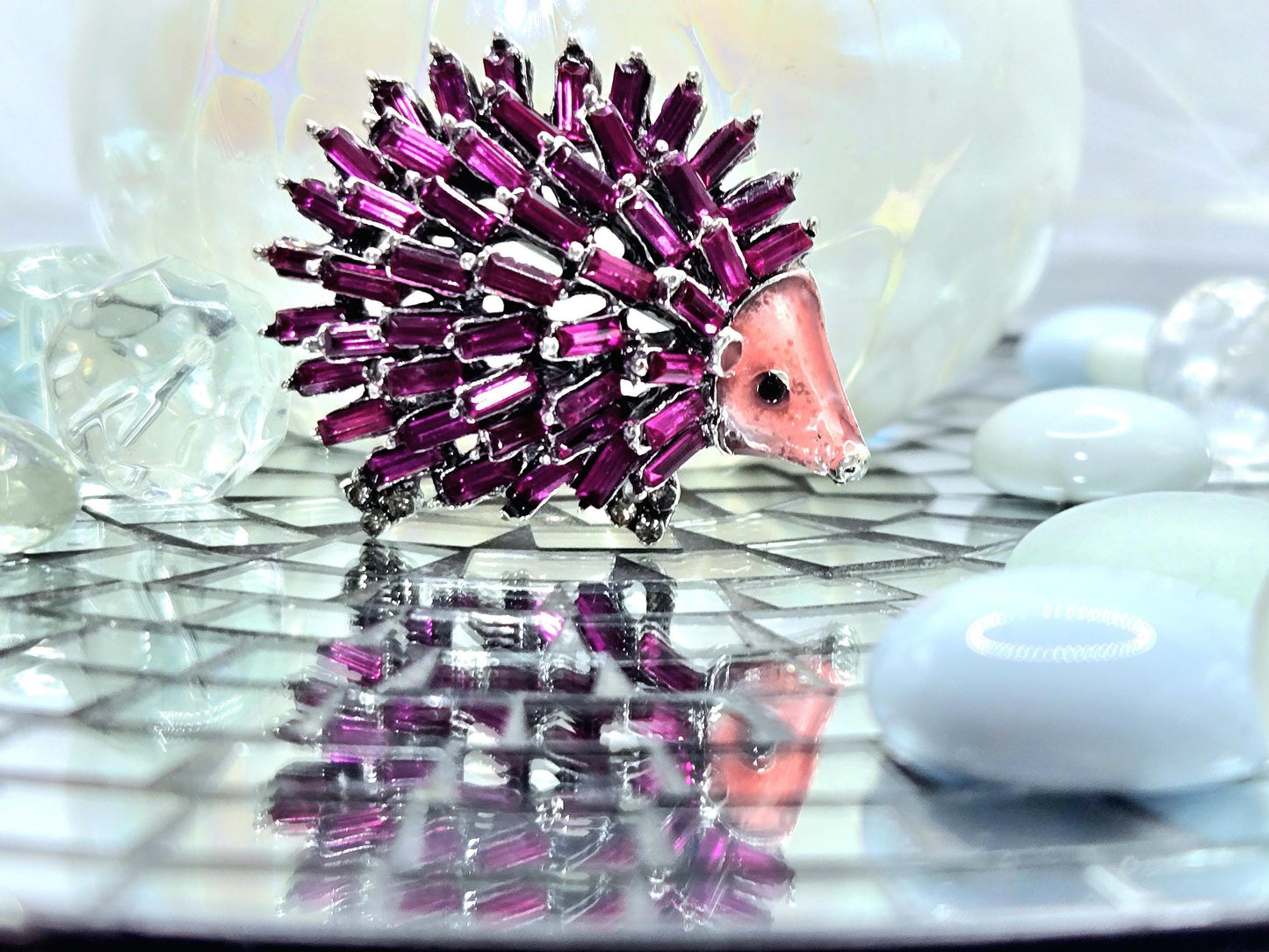 Fuschia Porcupine Brooch – Silver Plated Brooch With Sparkling Rhinestones