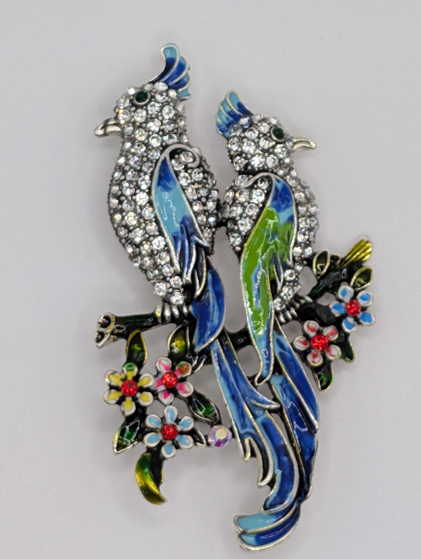 Silver Plated Brooch – Colorful Cockatiel Pin With Enamel Detail, Lightweight