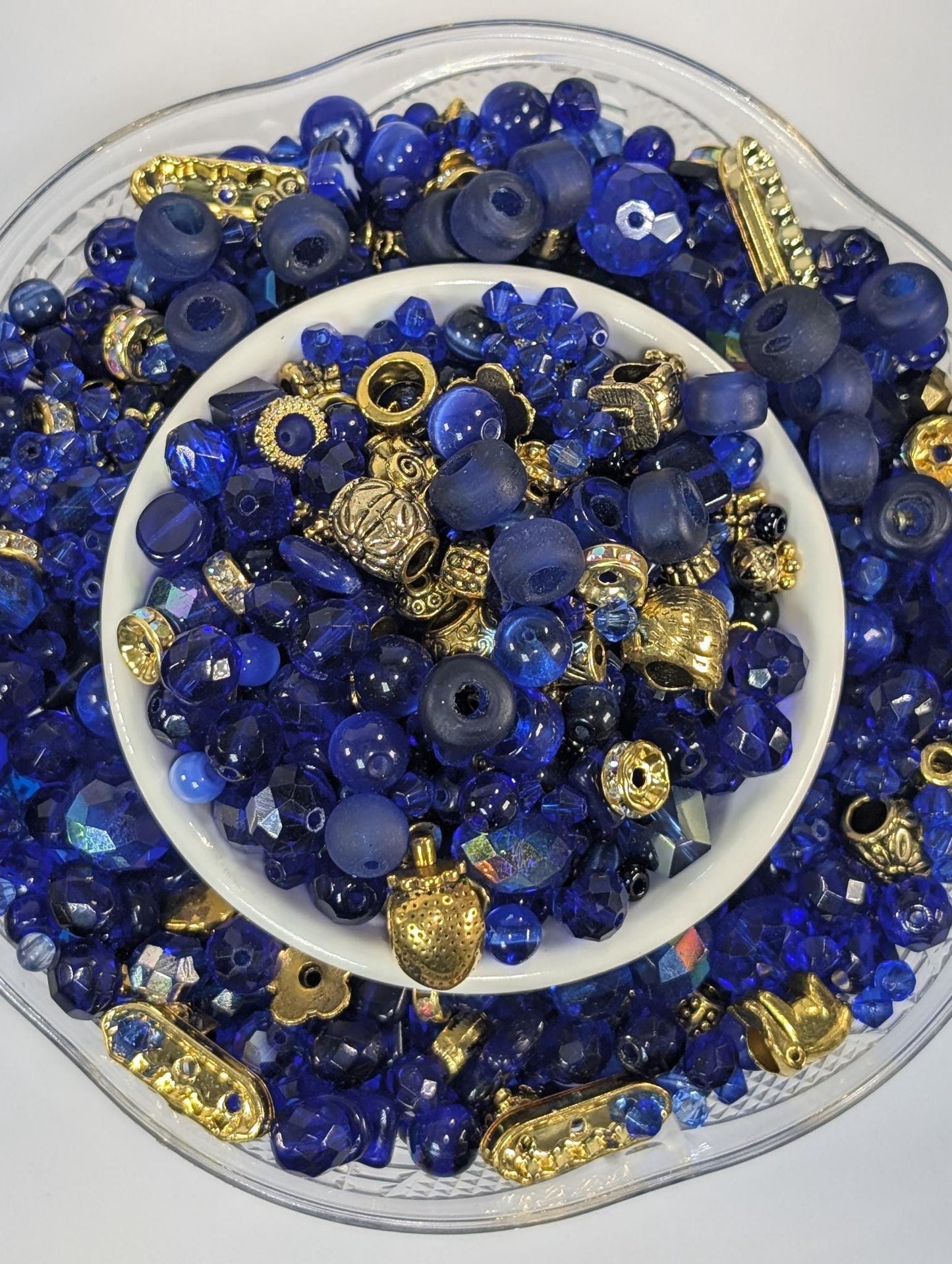 Glass Bead Soup Mix - Royally Blue Mixed Glass Beads for Bracelet Making Kit