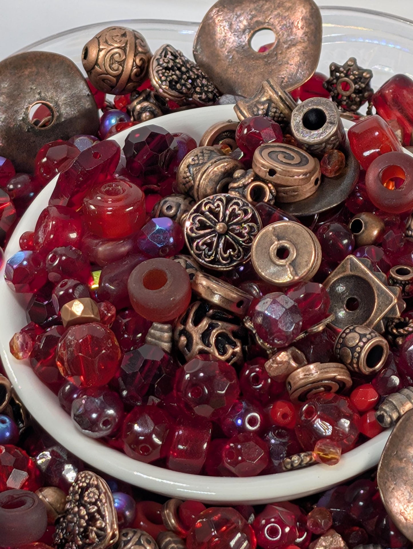 Glass Bead Soup Mix – Crimson Heart Copper Soul | Electroplated Bead Set, Cat Eye Mix