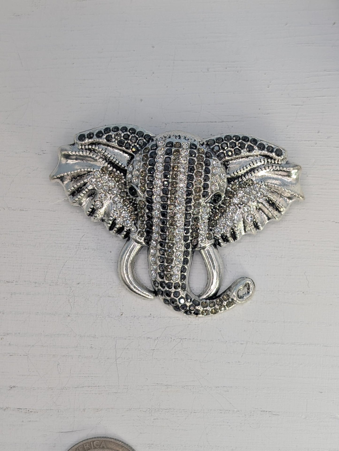 Elephant Brooch - Silver Plated CZ Rhinestone Pin, Elegant Fashion Accessory