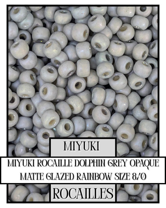 Miyuki Rocaille Beads – Dolphin Grey Opaque Matte Rainbow Glaze Size 8/0 Glass Beads