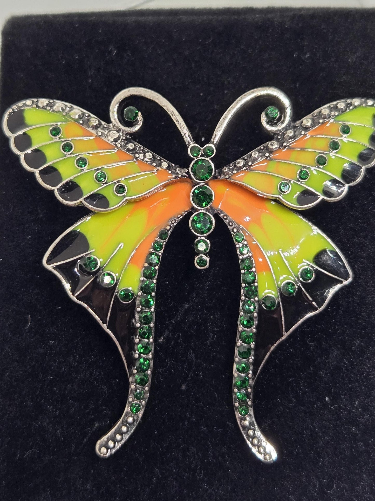 Neon Enamel Brooch – Silver Plated Colorful Butterfly Pin, Vibrant Accessory