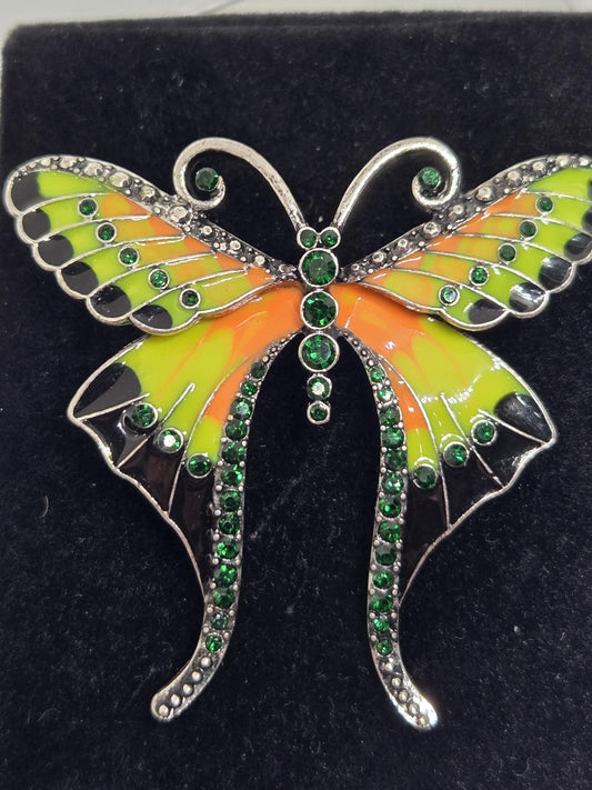 Neon Enamel Brooch – Silver Plated Colorful Butterfly Pin, Vibrant Accessory