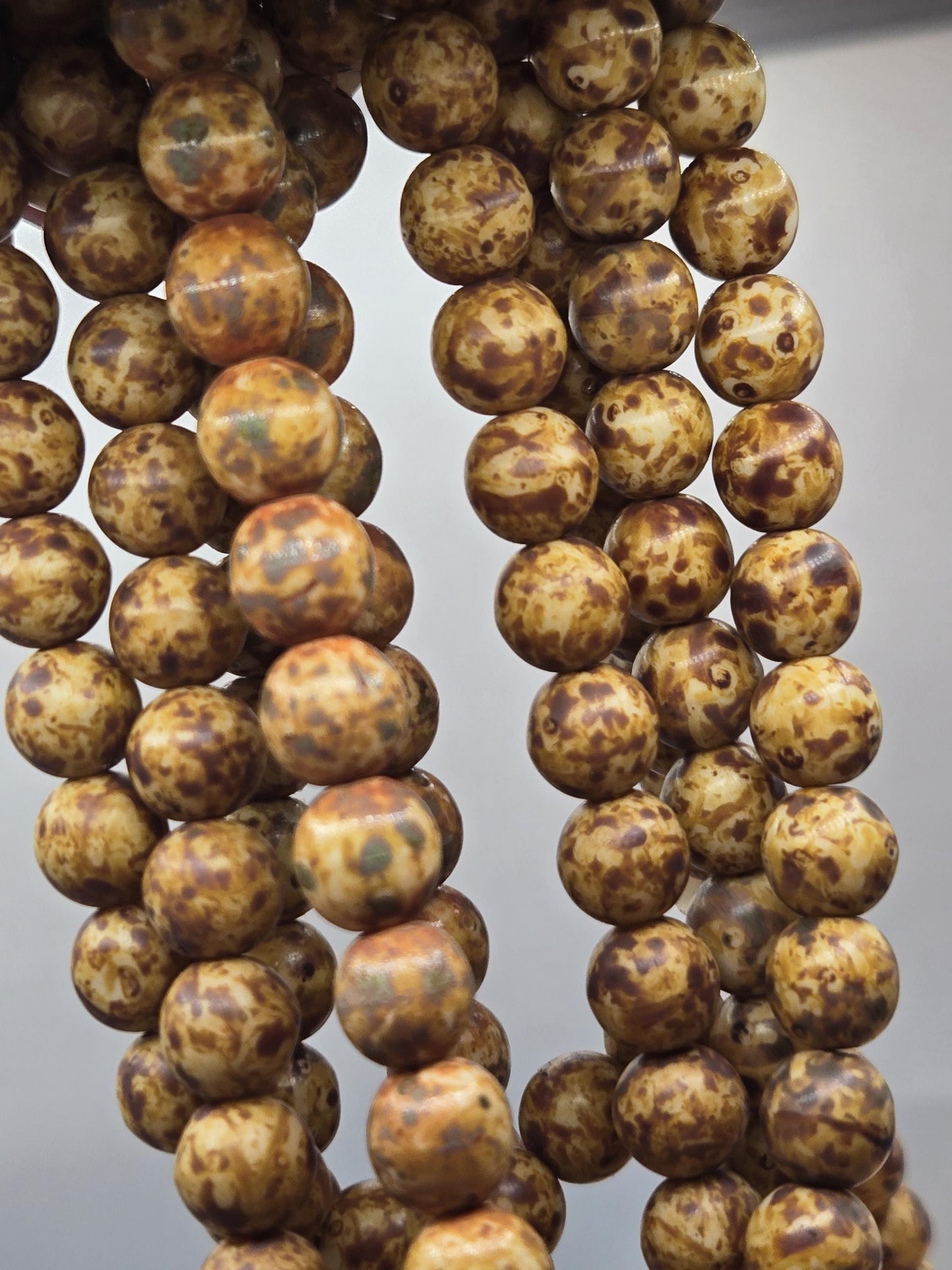 Picasso Czech Beads 8mm Round Caramel Glass - Handmade Jewelry Supplies, 50pcs