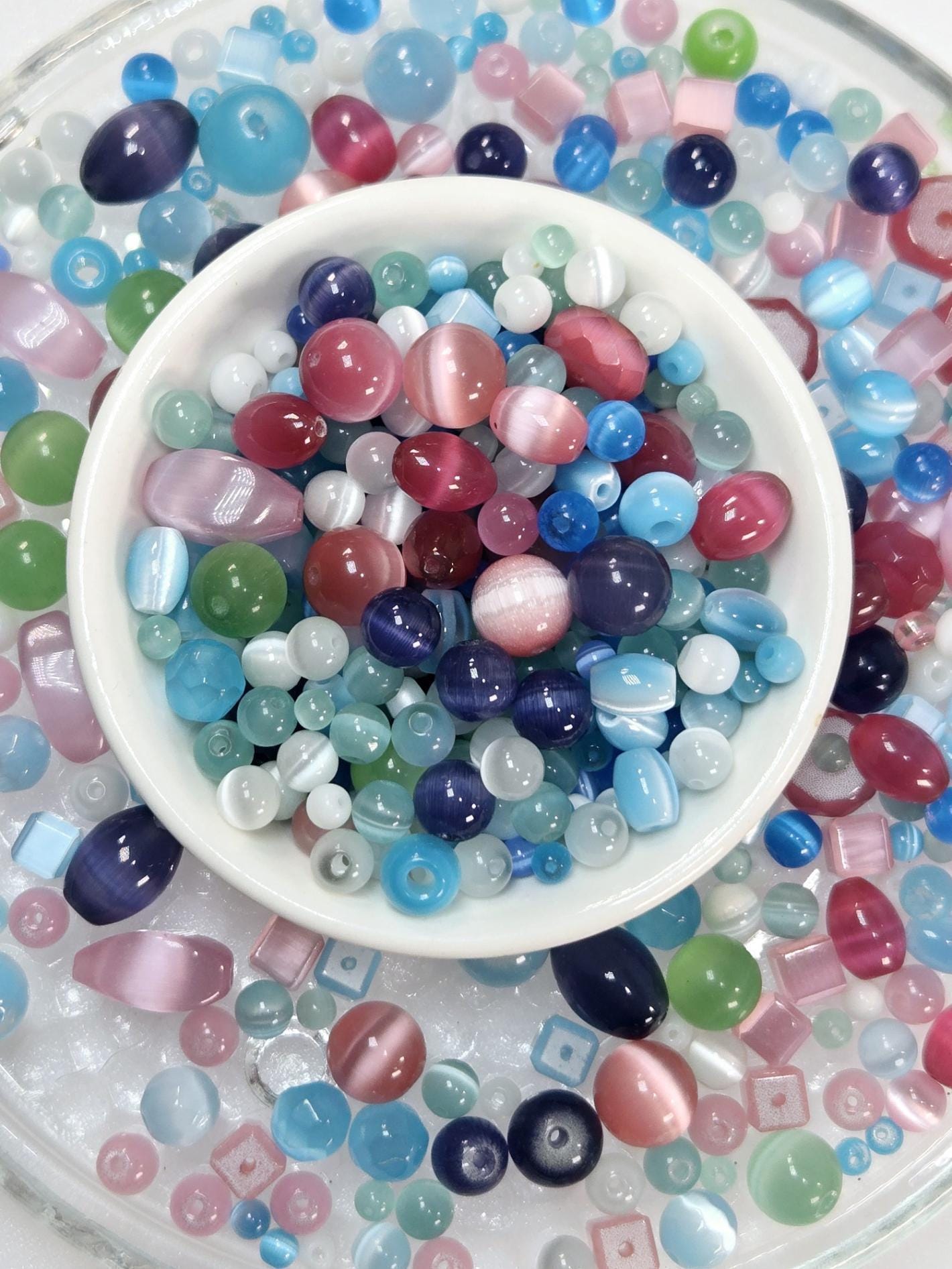 Glass Cat Eye Beads - Fruity Candy Colors Bead Soup Mix for DIY Jewelry Making