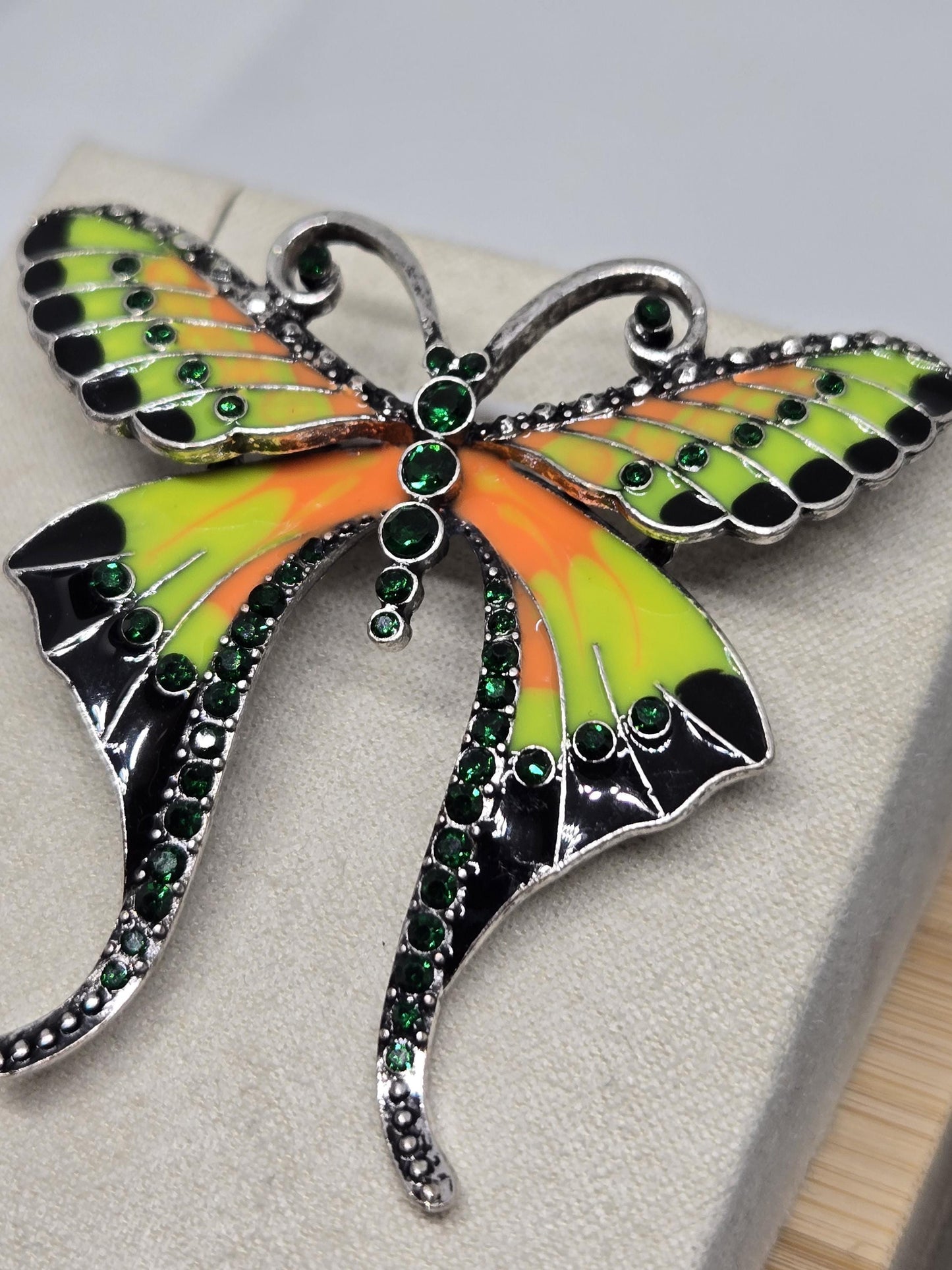 Neon Enamel Brooch – Silver Plated Colorful Butterfly Pin, Vibrant Accessory
