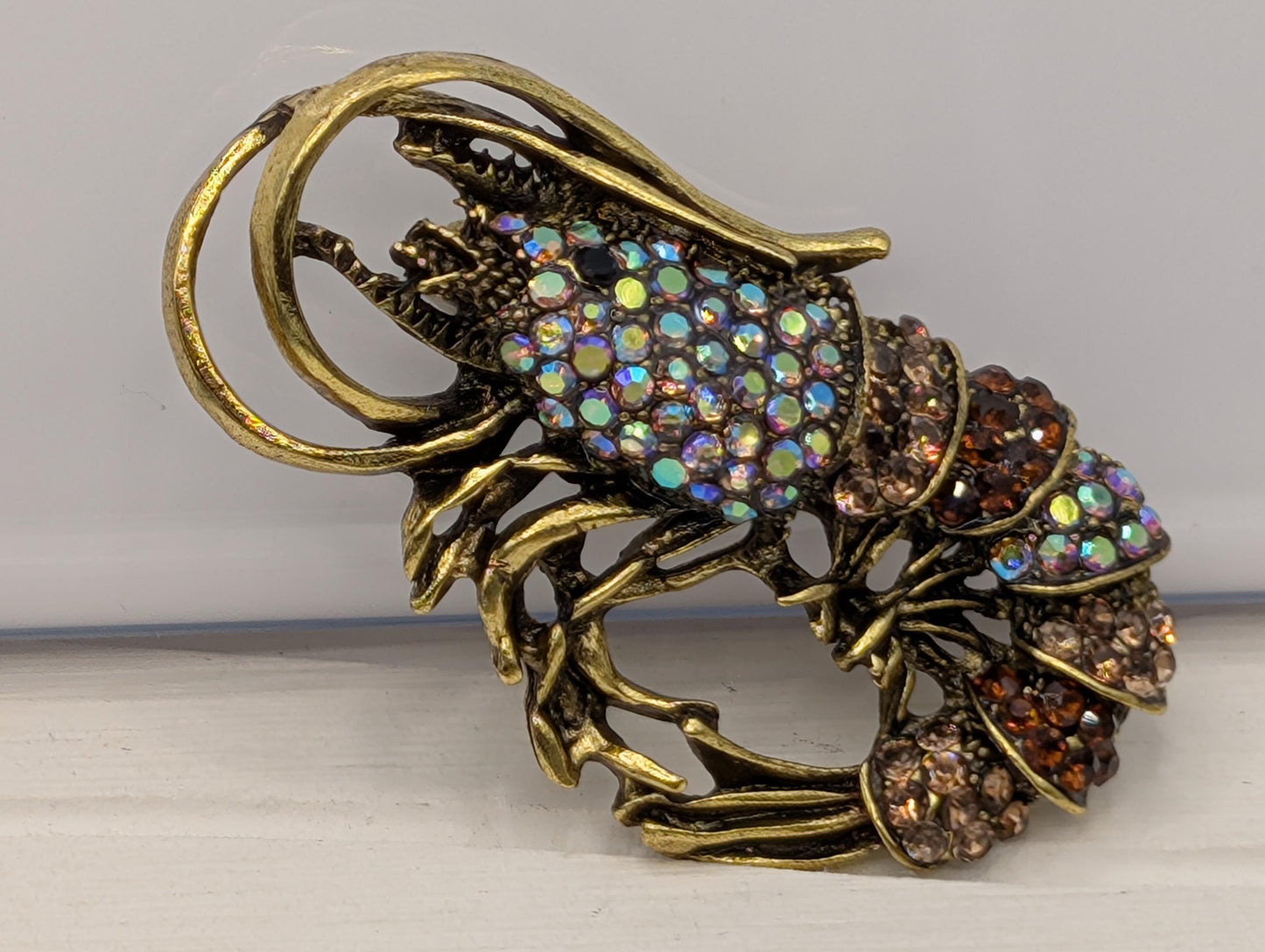 Topaz Shrimp Brooch – Gold Plated Decorative Pin Accessory & Bag Charm Pendant