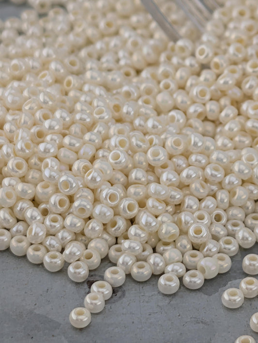 Preciosa Seed Beads | Size 11/0 Opaque Glass Beads - Eggshell Luster Finish, 15g