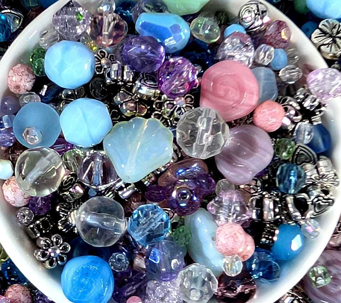 Glass Bead Soup Mix | Artisan Beading Kit with Electroplated Beads Pack & Spring Color Beads