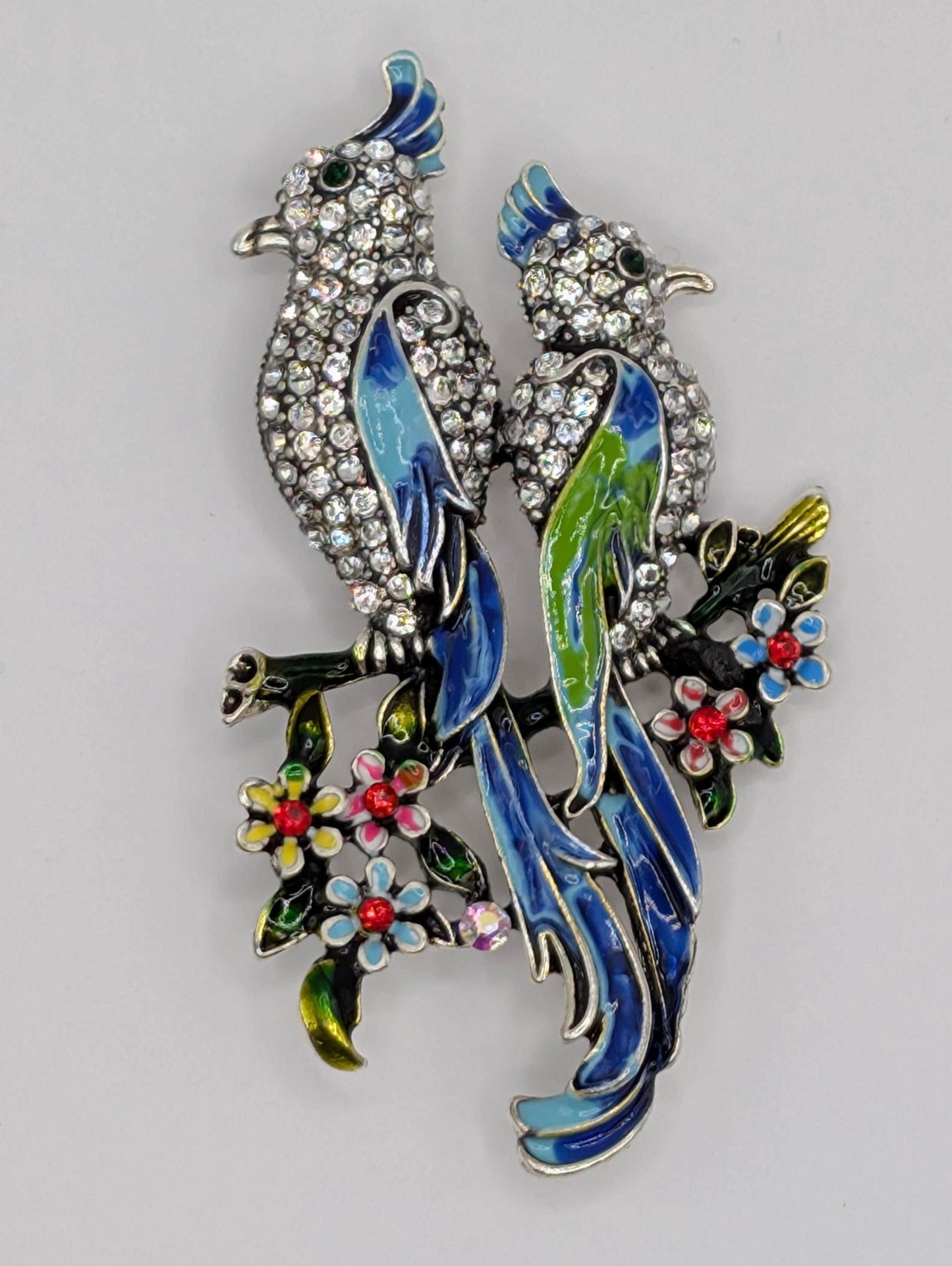 Silver Plated Brooch – Colorful Cockatiel Pin With Enamel Detail, Lightweight