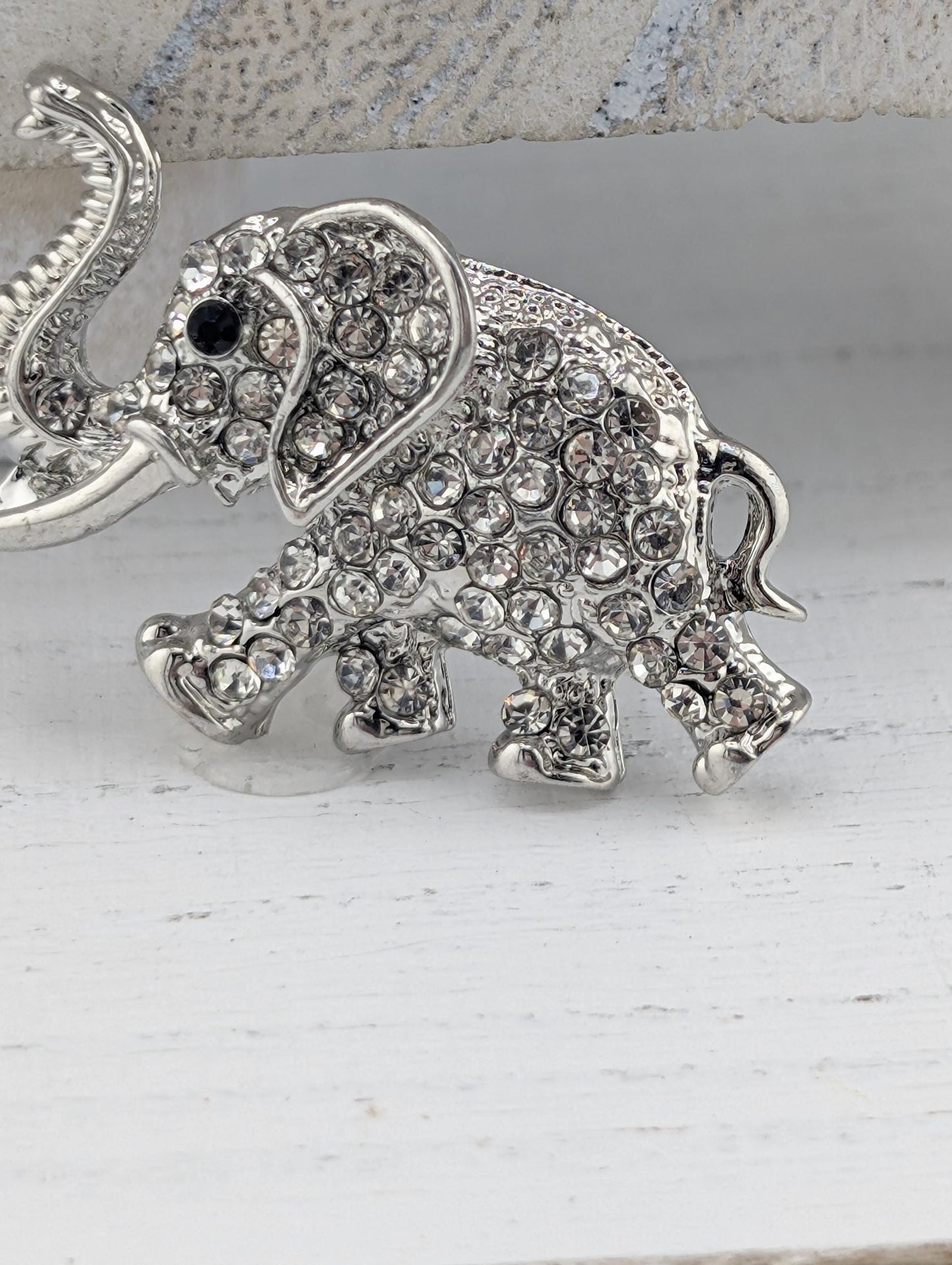 Silver Rhinestone Elephant Brooch - Silver Plated CZ Jewelry Pin With Playful Charm