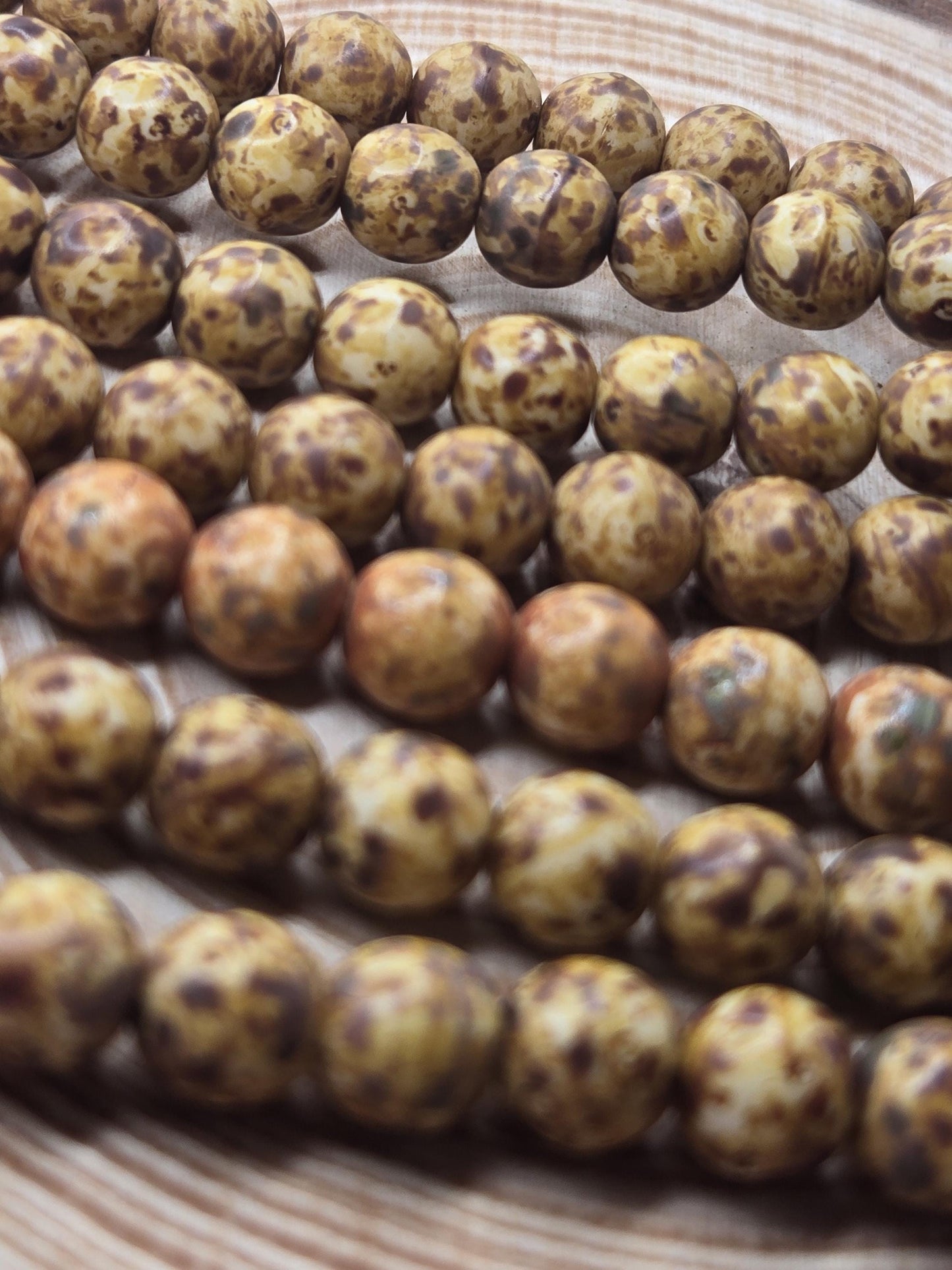 Picasso Czech Beads 8mm Round Caramel Tone Glass Beads - Handmade Jewelry Supplies