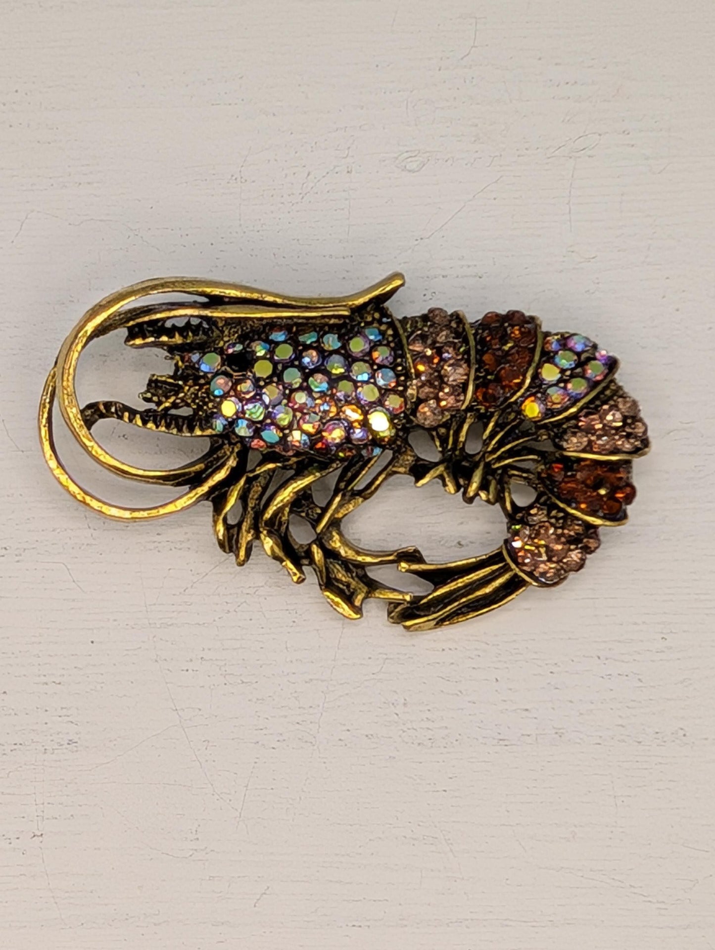 Topaz Shrimp Brooch – Gold Plated Decorative Pin Accessory & Bag Charm Pendant