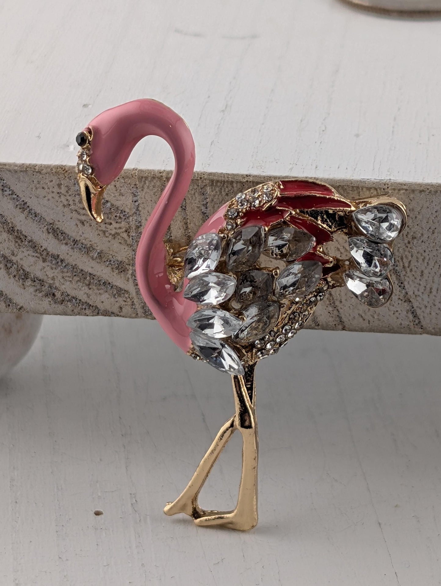 Flamingo Brooch – Pink Enamel Pin with Rhinestones | Lightweight Fashion Accessory