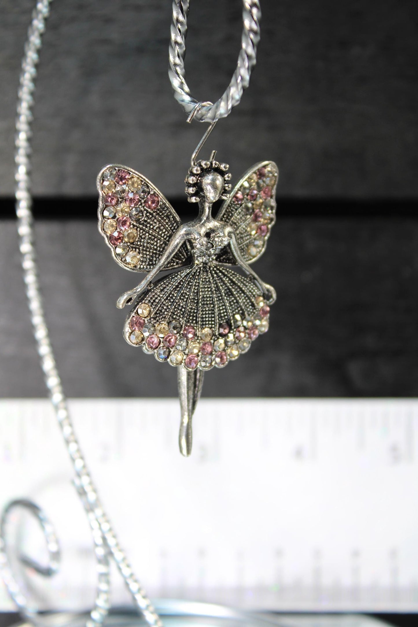 Ballerina Pendant - Silver Plated Rhinestone Jewelry With Hinged Leg Design