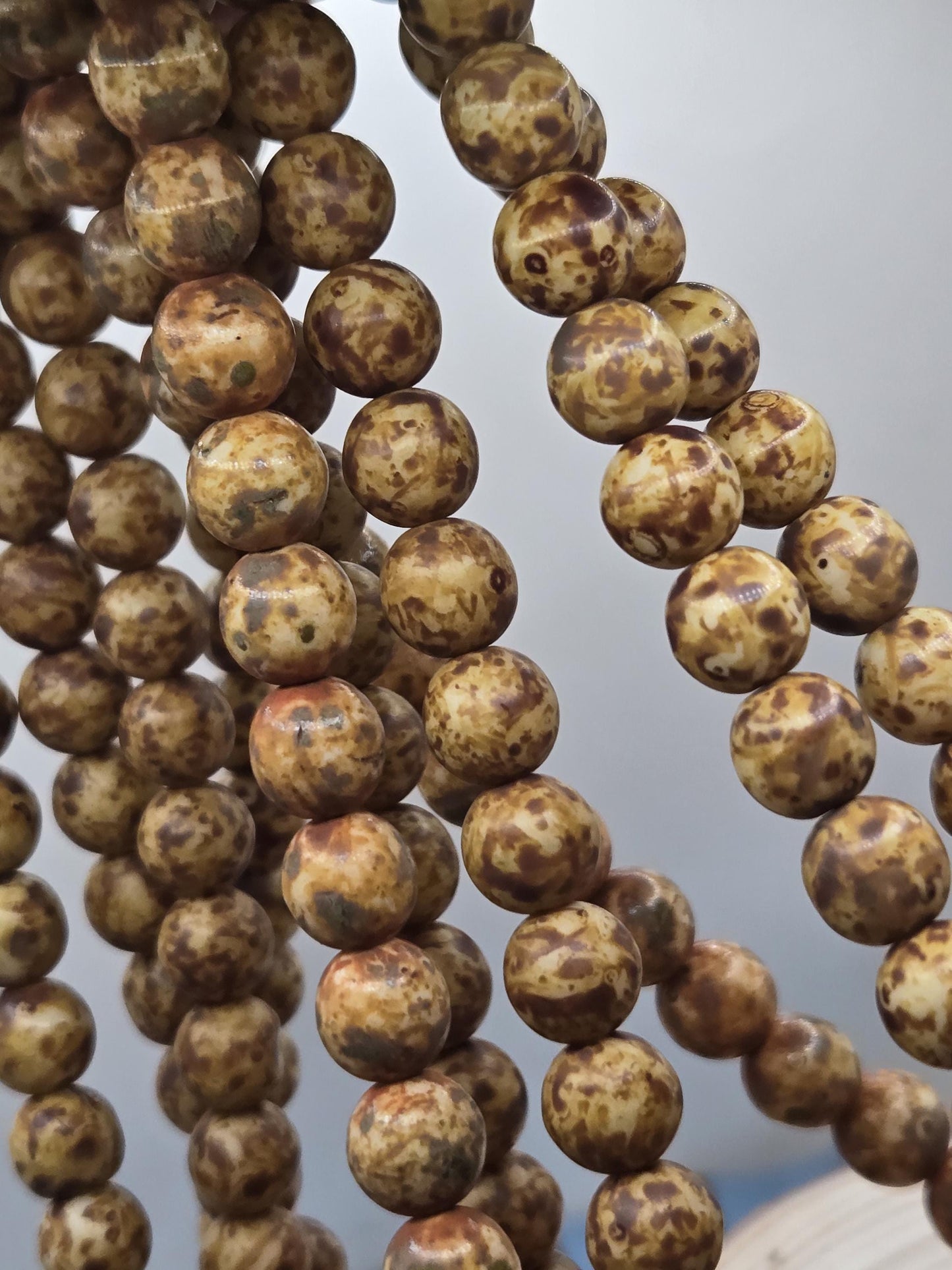 Picasso Czech Beads 8mm Round Caramel Tone Glass Beads - Handmade Jewelry Supplies