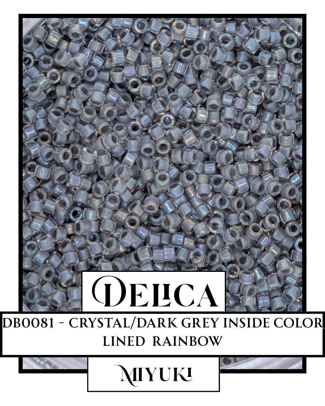 Miyuki Delica Beads - Size 11 Seed Glass Beads | Dark Grey Crystal Lined, Resealable Bag