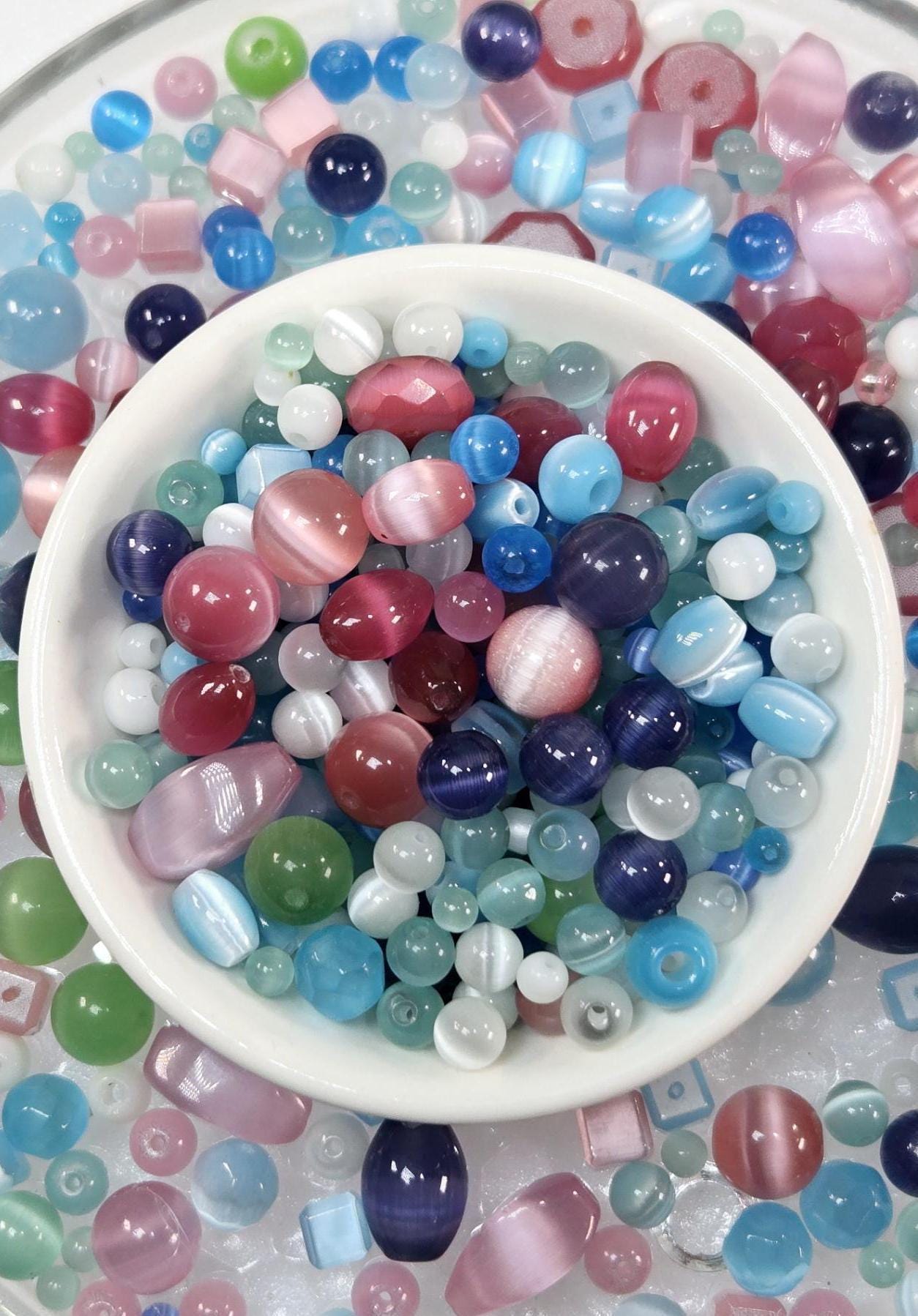 Glass Cat Eye Beads - Fruity Candy Colors Bead Soup Mix for DIY Jewelry Making