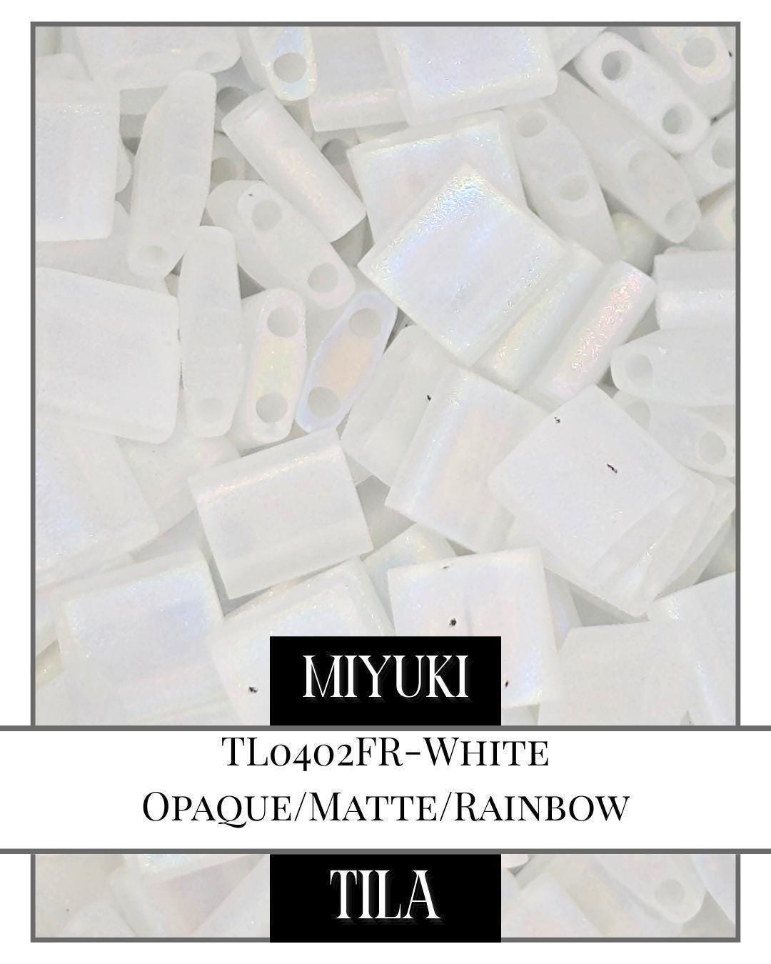 Miyuki Tila Beads | 5x5mm Flat Two Hole Beads - White Opaque Matte Rainbow 7.5g Pack