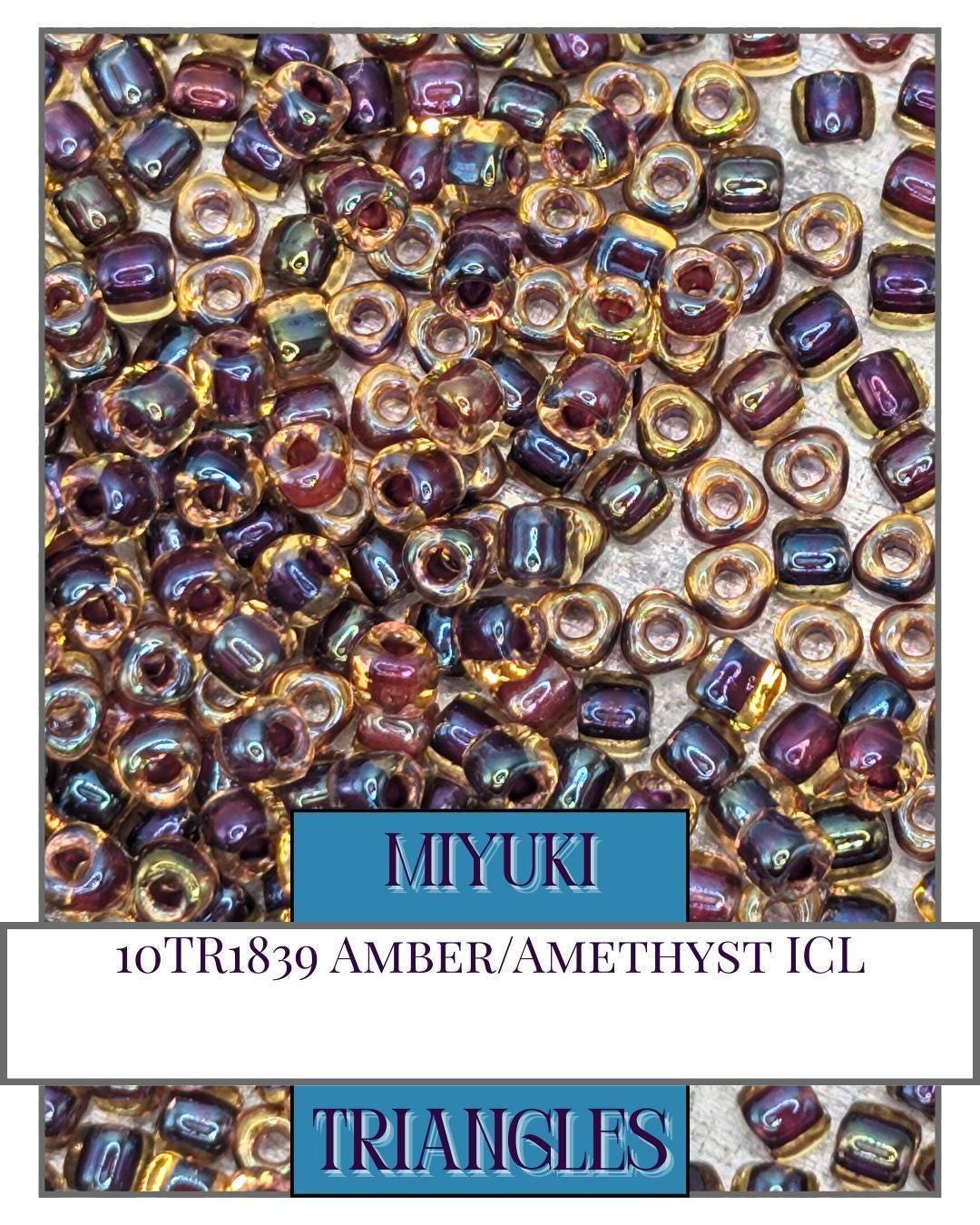 Miyuki Triangle Beads - 8/0 Amber Amethyst Inside Color Lined Sparkle Beads 10g