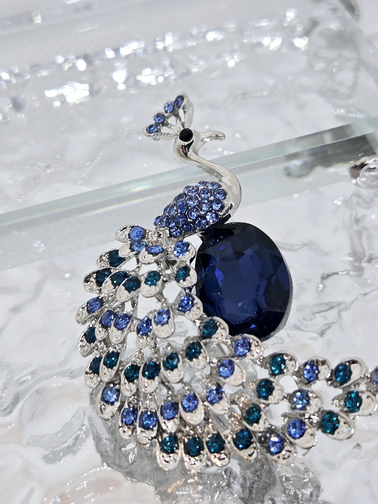 Silver Peacock Brooch – Colorful Festival Jewelry, Elegant Lightweight Pin