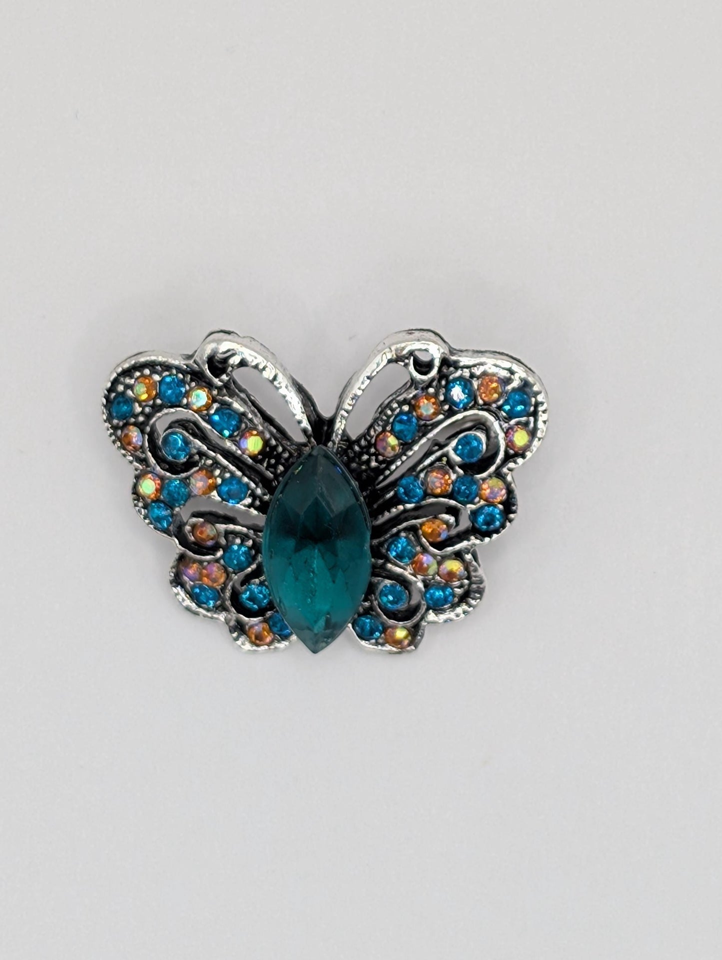 Emerald Butterfly Brooch – Silver Plated Colorful Rhinestone Pin, Elegant Accessory